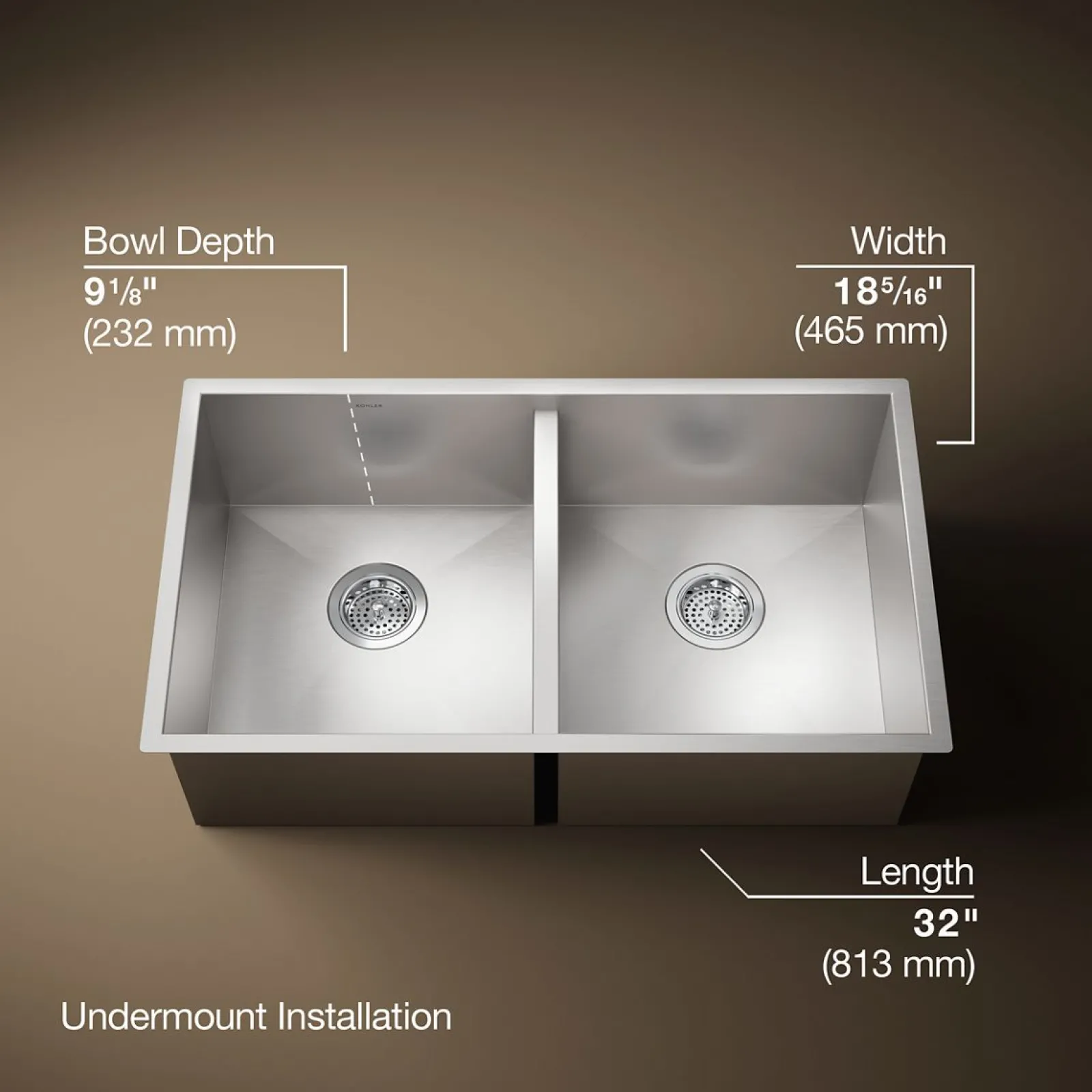 32" undermount double-bowl kitchen sink^Kohler Hot