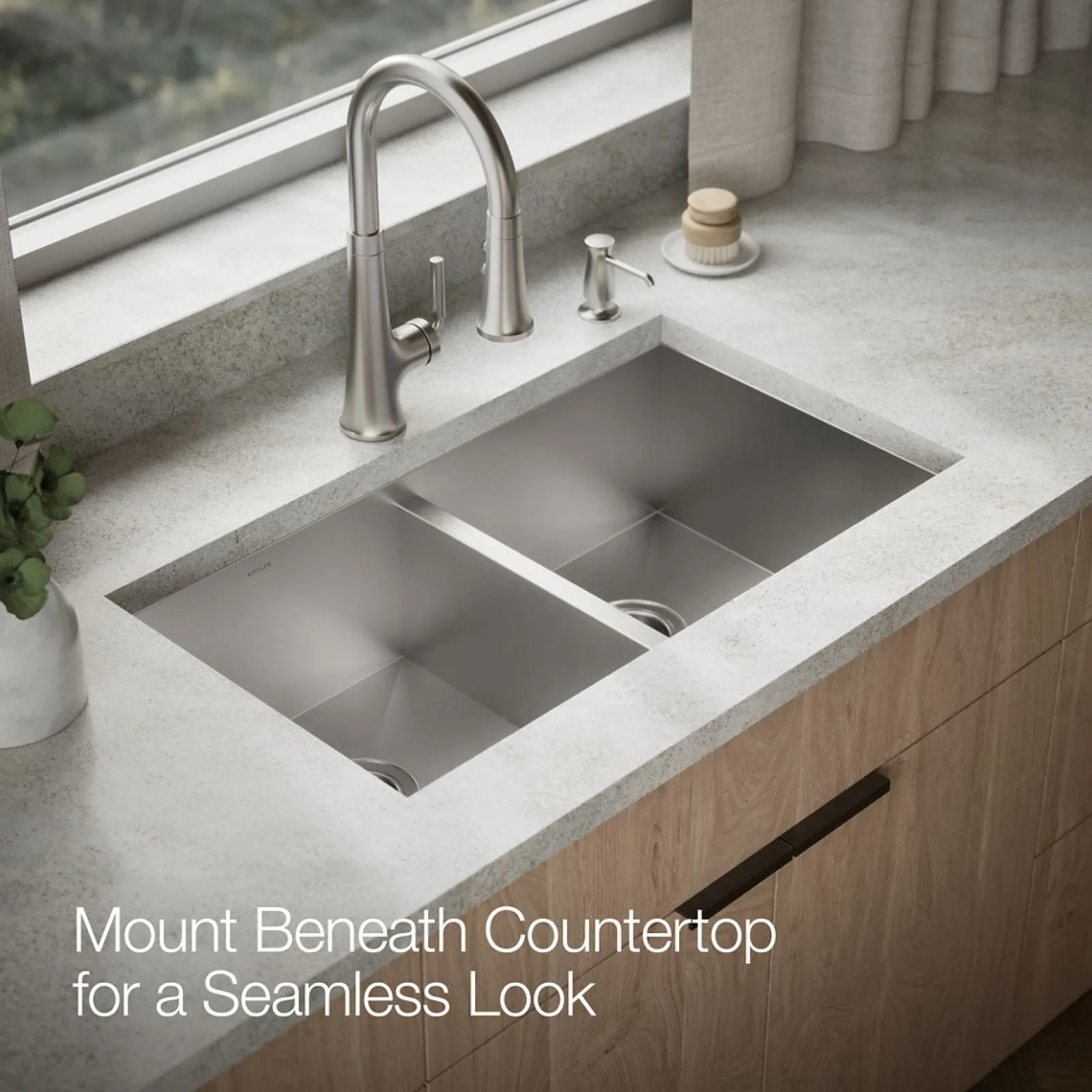 32" undermount double-bowl kitchen sink^Kohler Hot
