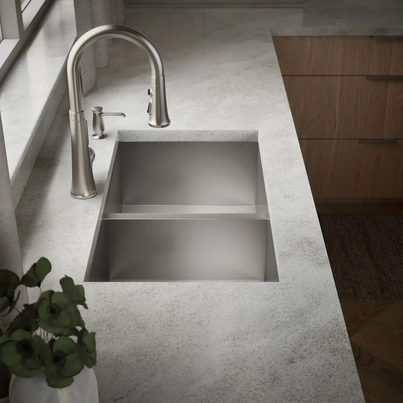 32" undermount double-bowl kitchen sink^Kohler Hot