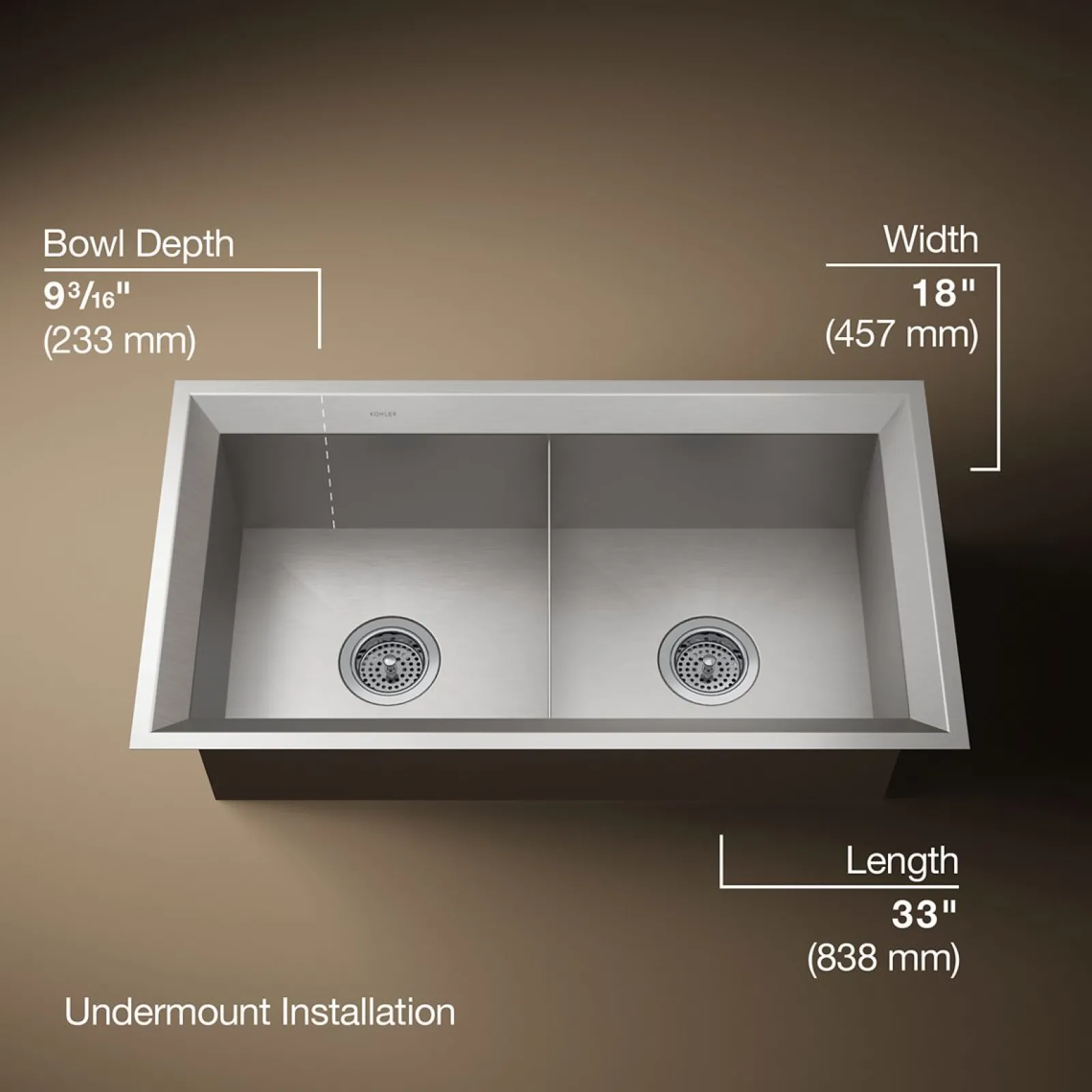 33" undermount double-bowl kitchen sink^Kohler Clearance