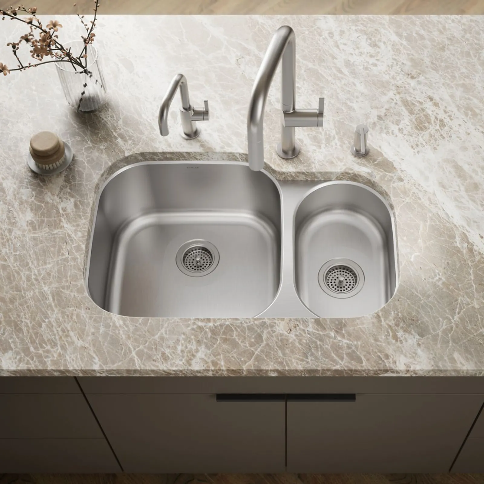 30-3/4" undermount double-bowl kitchen sink^Kohler Hot