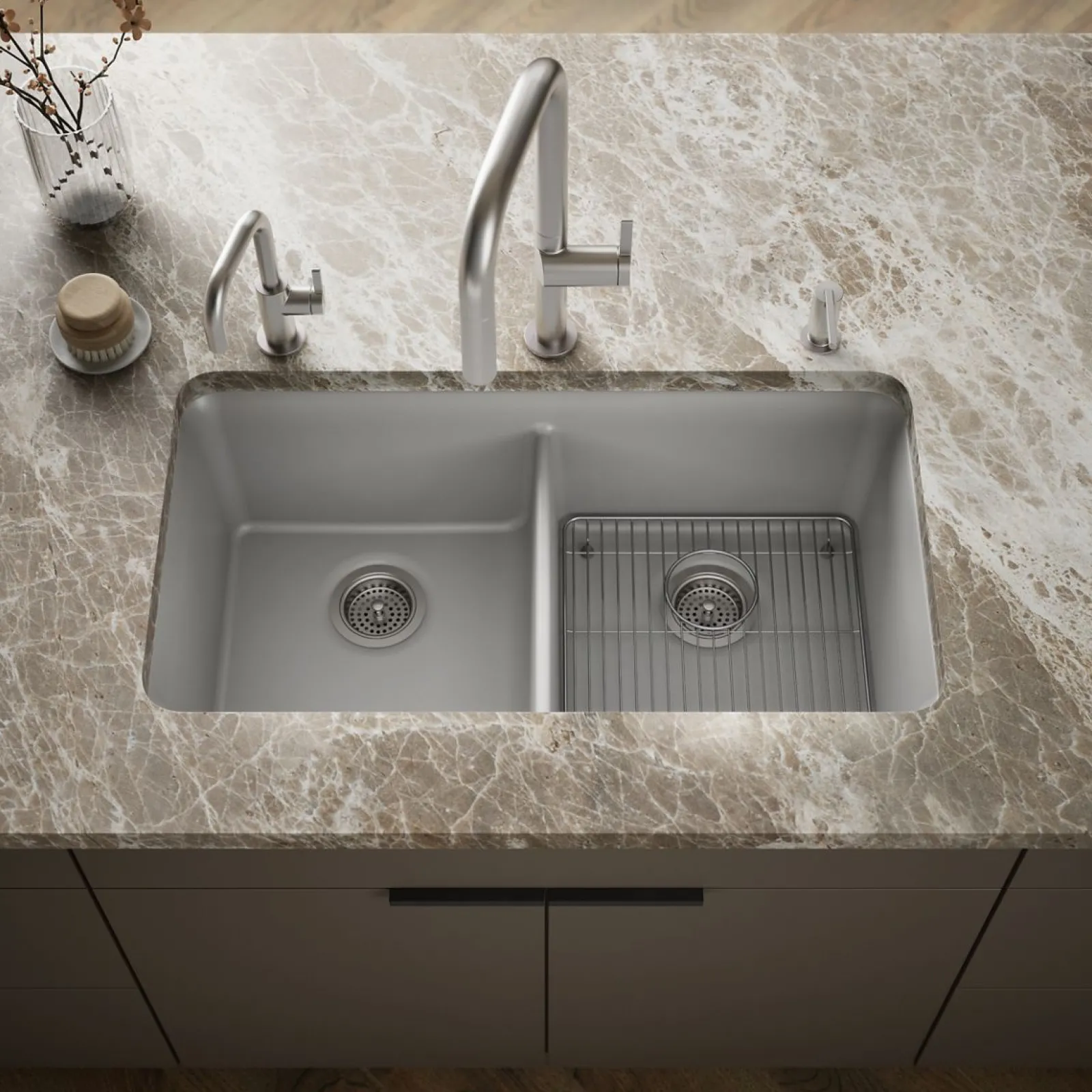 33-1/2" undermount double-bowl kitchen sink^Kohler