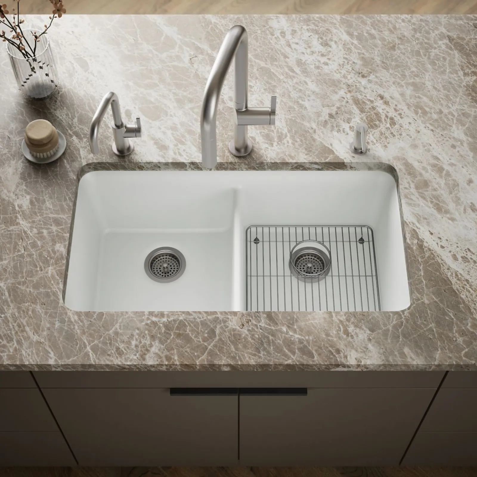 33-1/2" undermount double-bowl kitchen sink^Kohler
