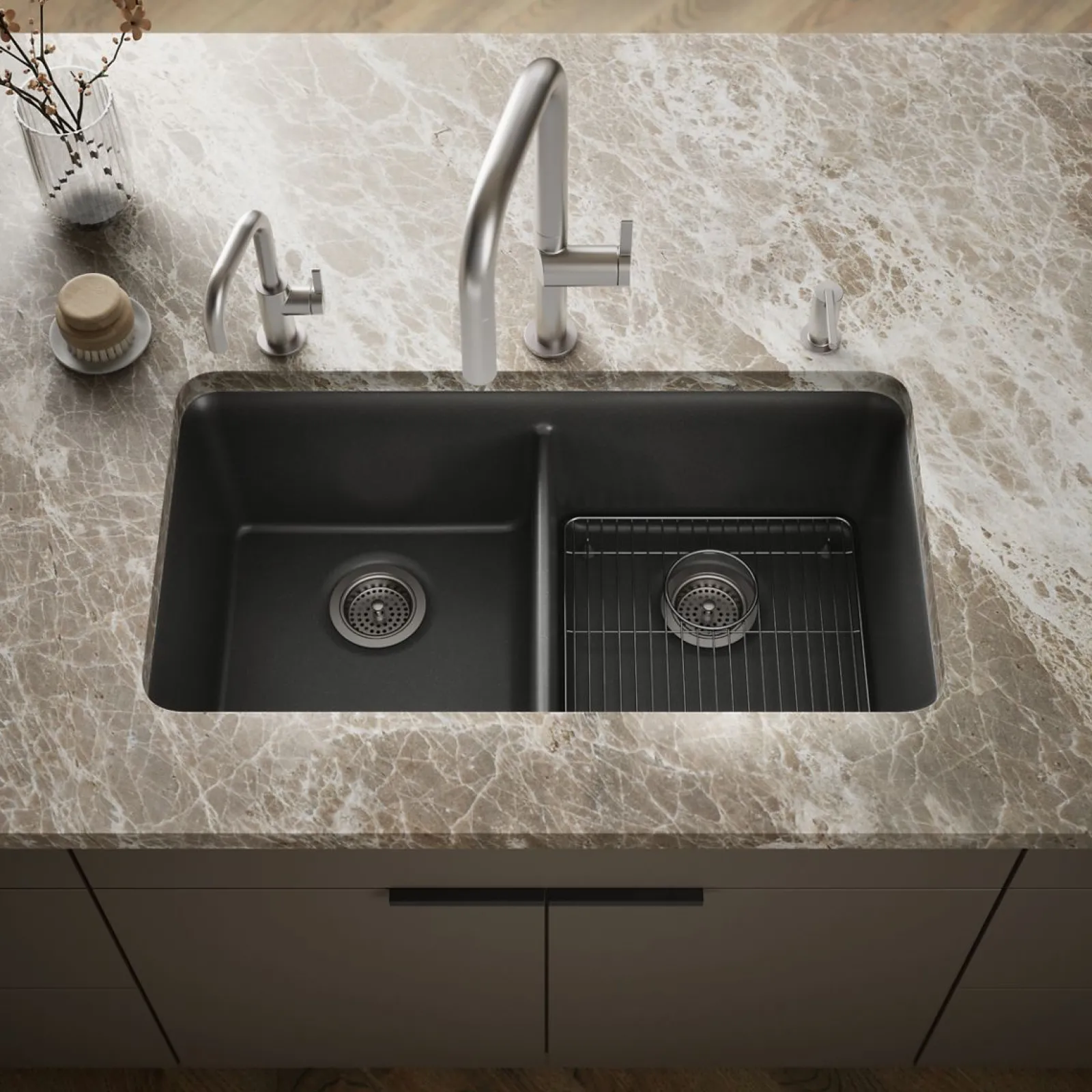 33-1/2" undermount double-bowl kitchen sink^Kohler