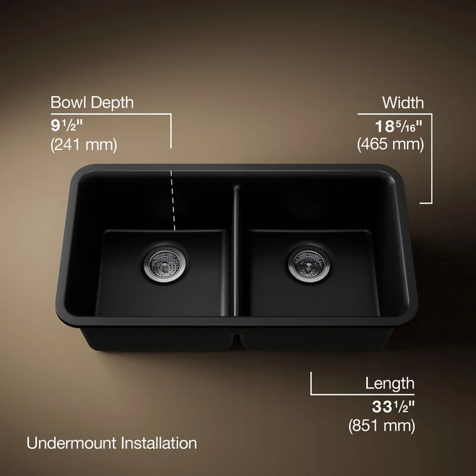 33-1/2" undermount double-bowl kitchen sink^Kohler