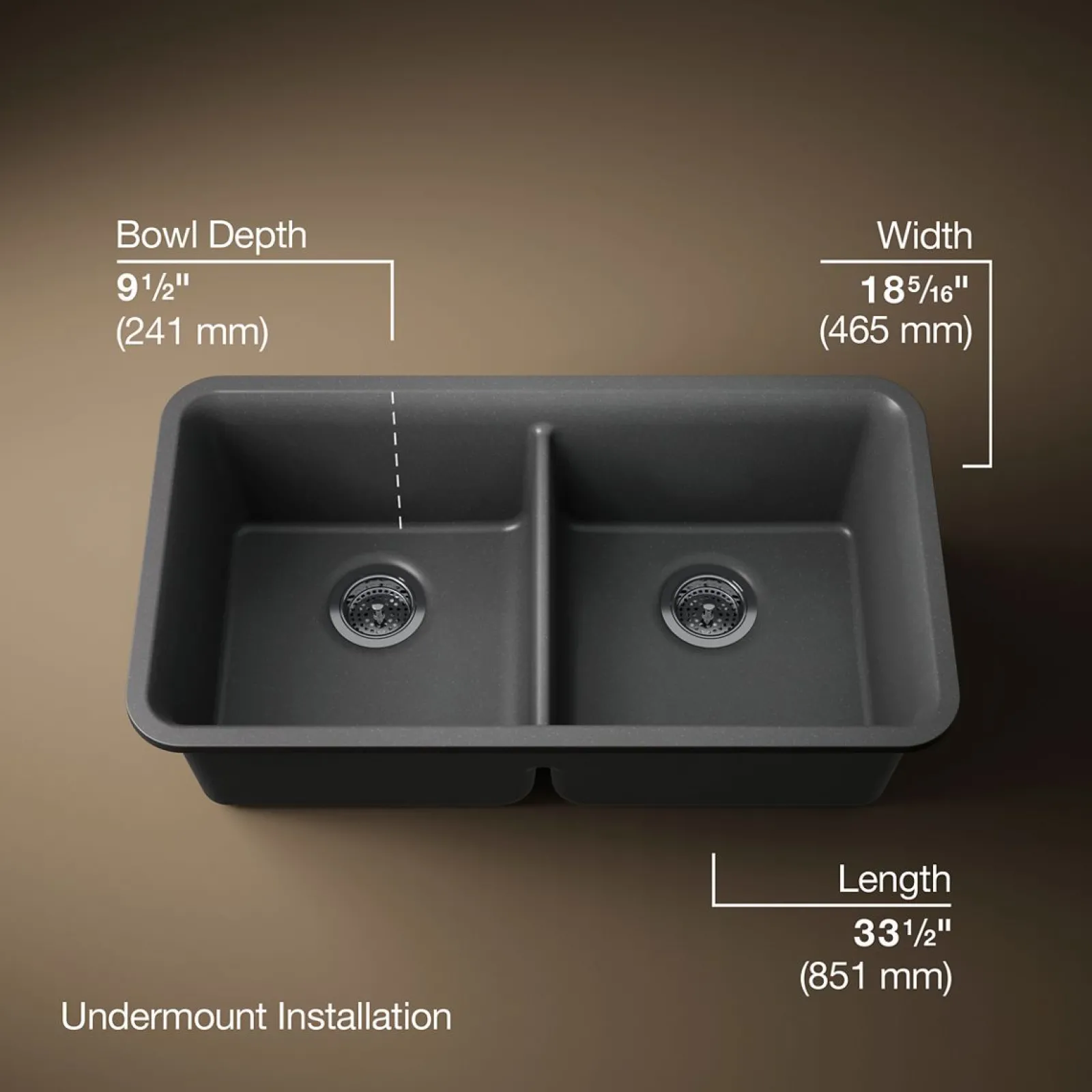 33-1/2" undermount double-bowl kitchen sink^Kohler