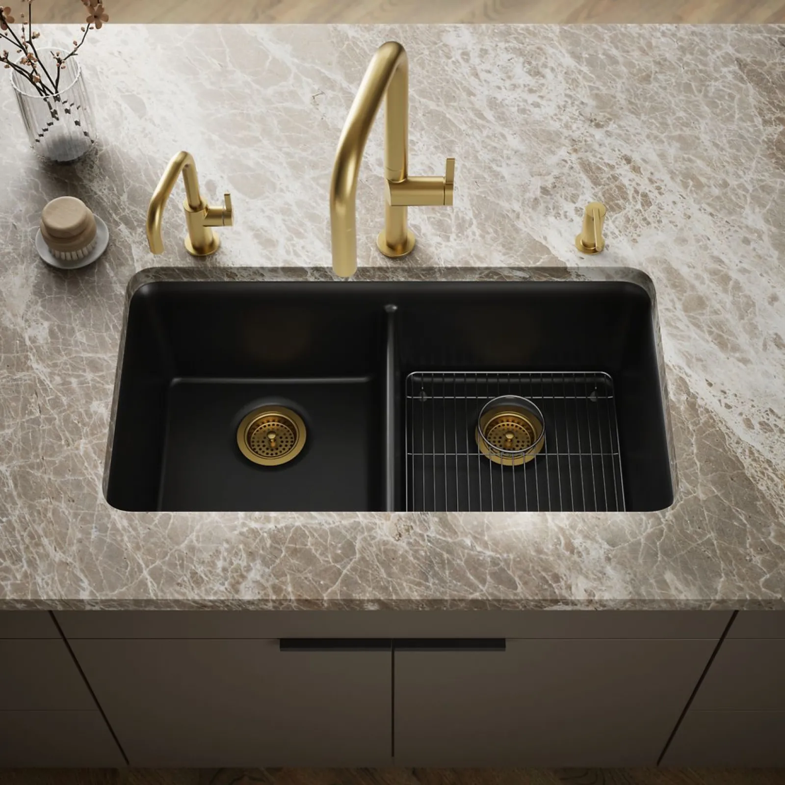 33-1/2" undermount double-bowl kitchen sink^Kohler