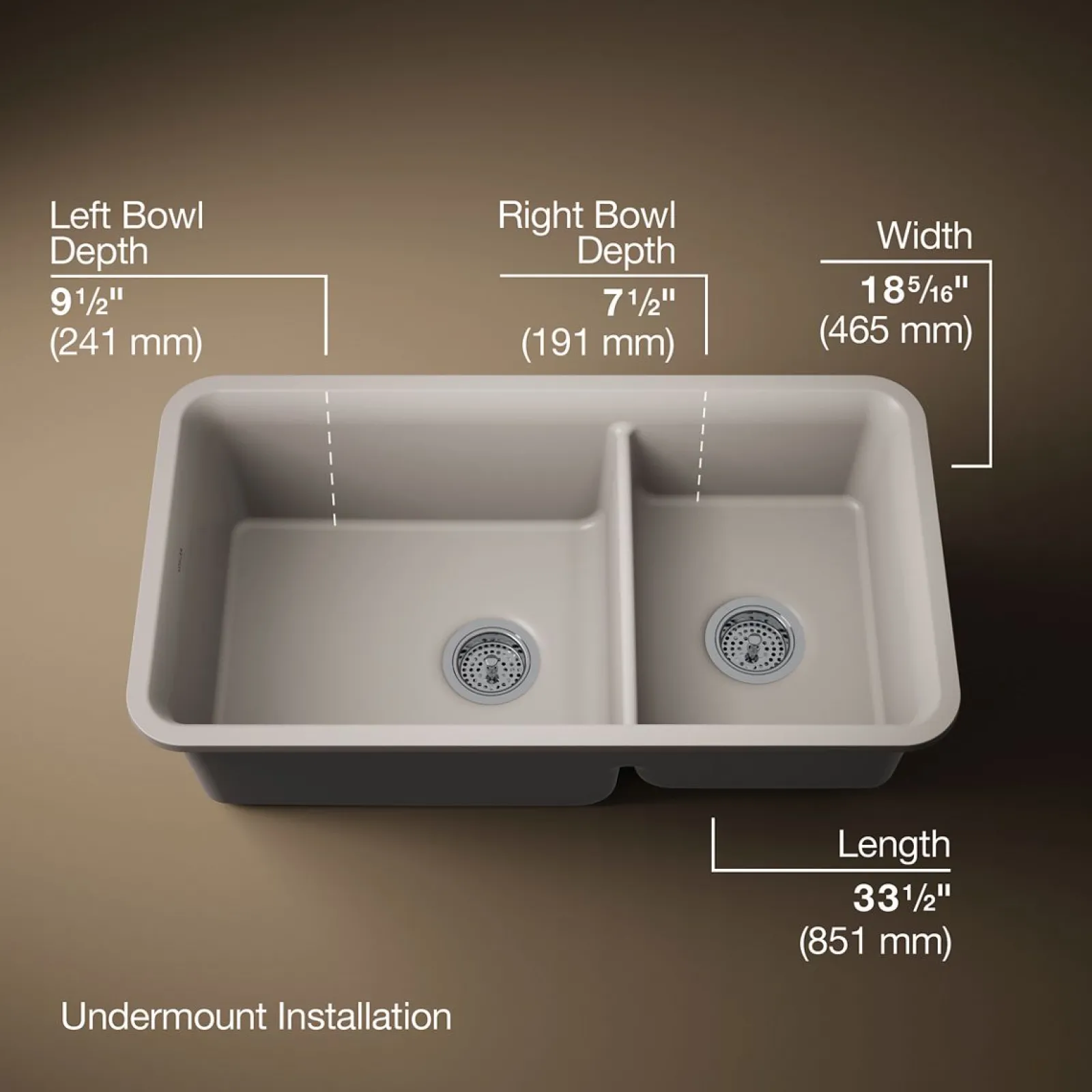33-1/2" undermount double-bowl kitchen sink^Kohler Discount