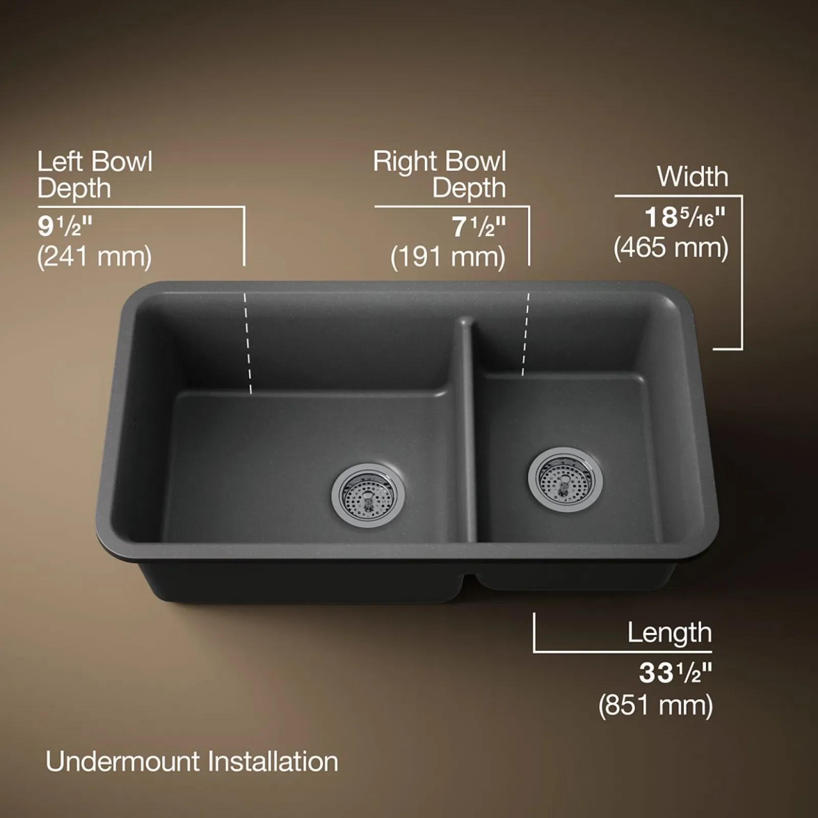 33-1/2" undermount double-bowl kitchen sink^Kohler Discount