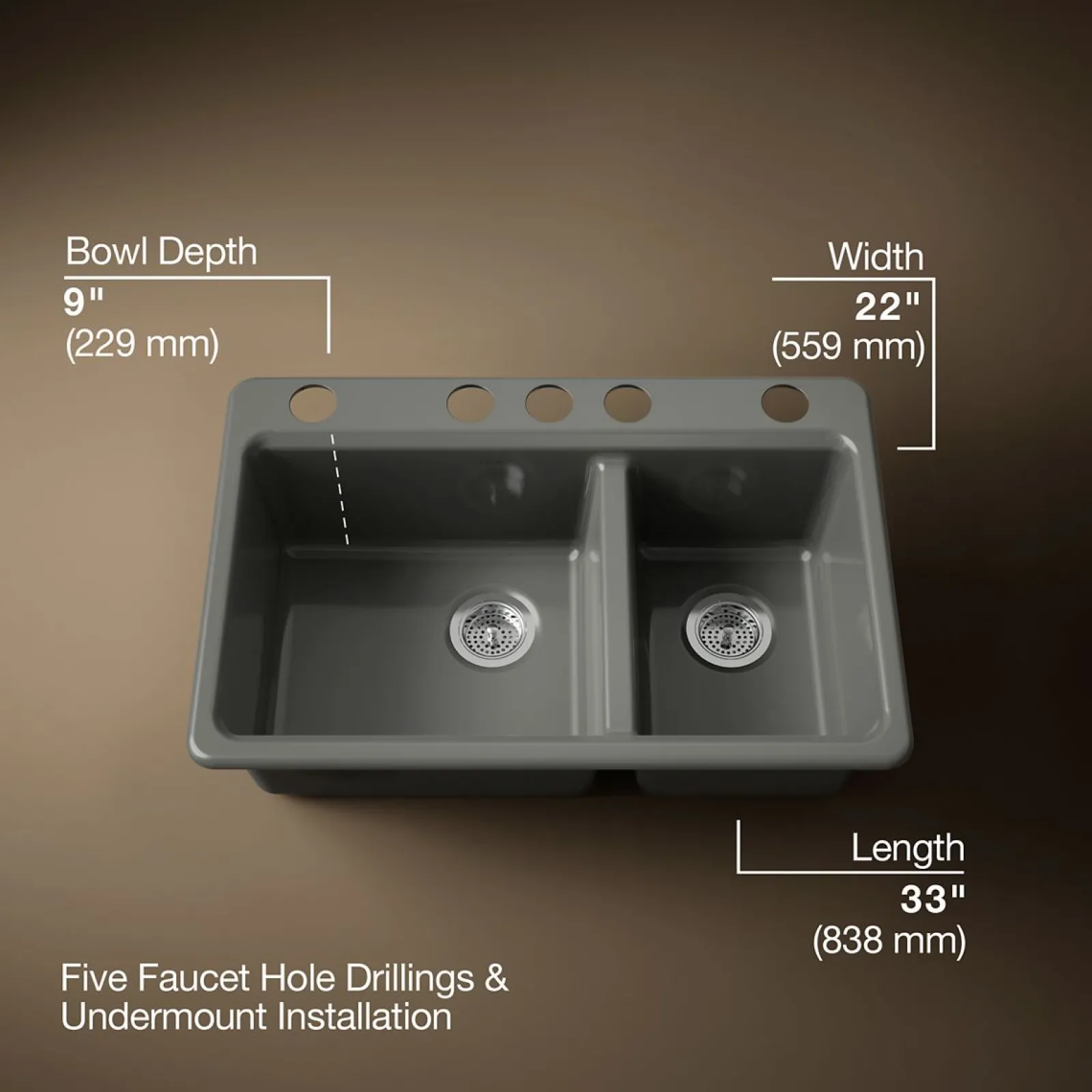 33" undermount double-bowl kitchen sink^Kohler Discount