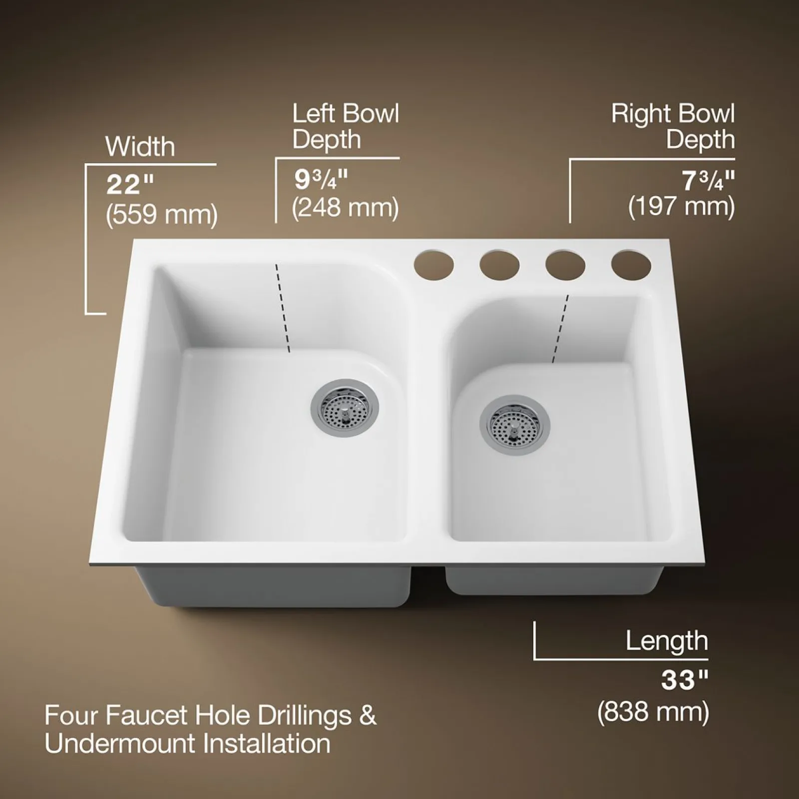 33" undermount double-bowl kitchen sink^Kohler Online