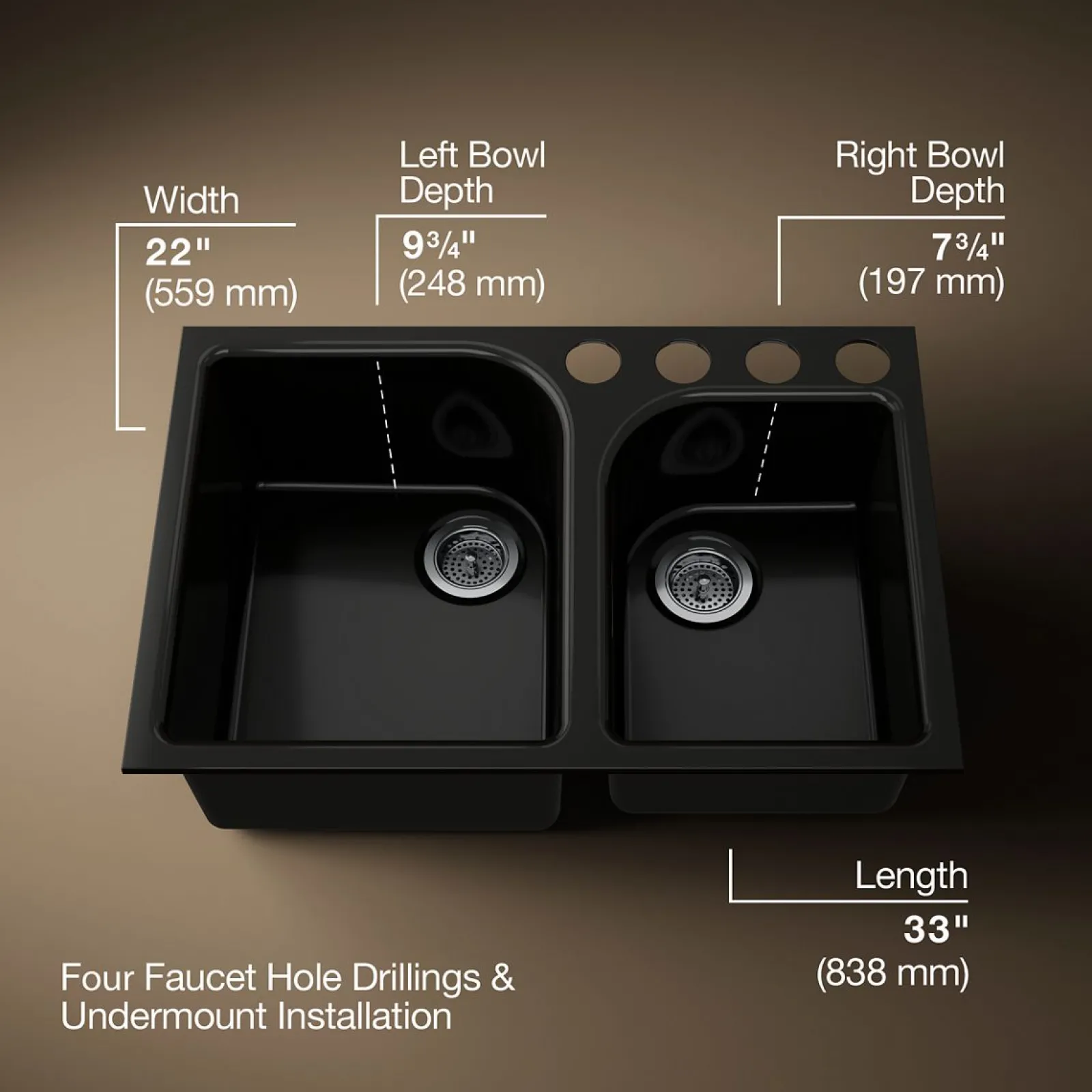 33" undermount double-bowl kitchen sink^Kohler Online