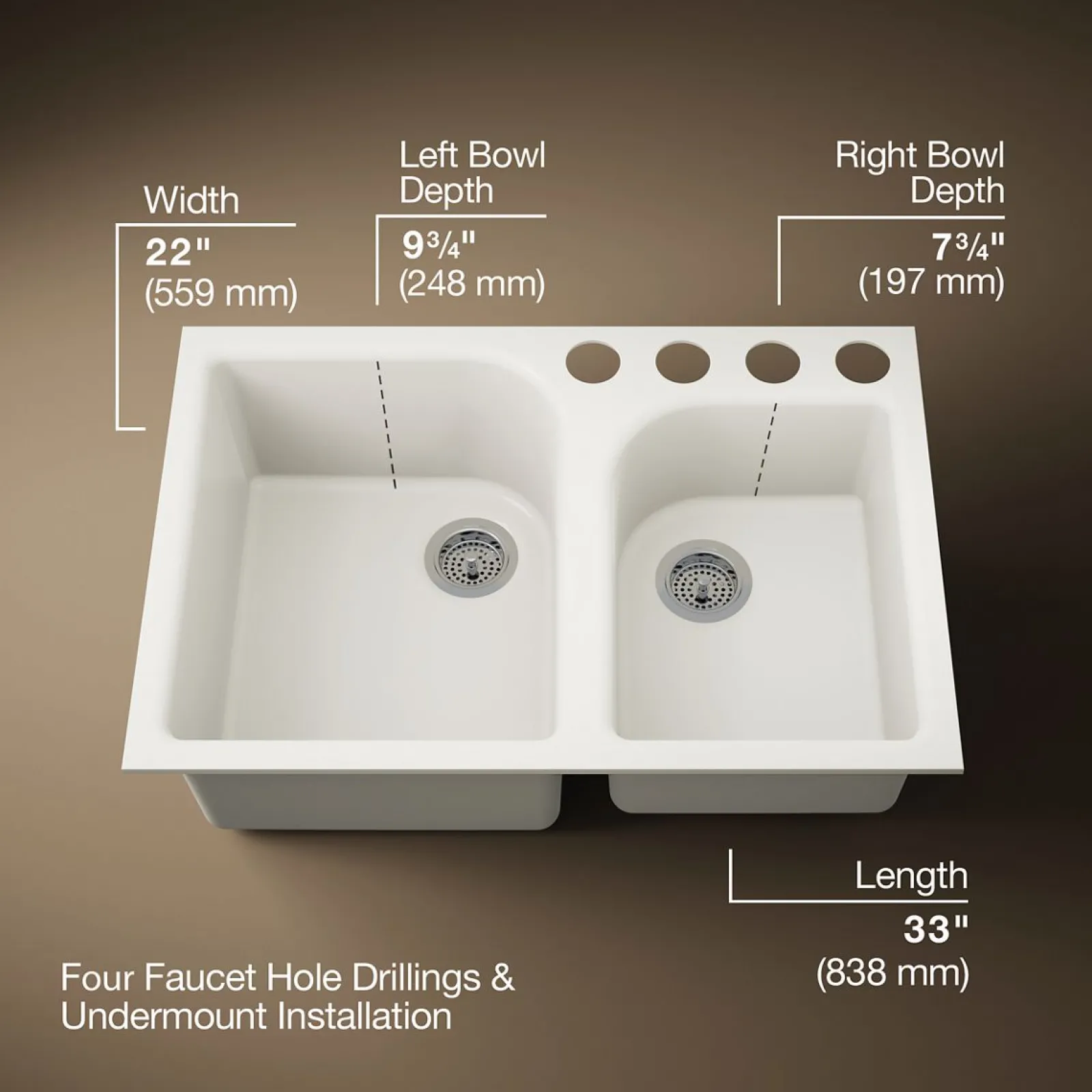 33" undermount double-bowl kitchen sink^Kohler Online