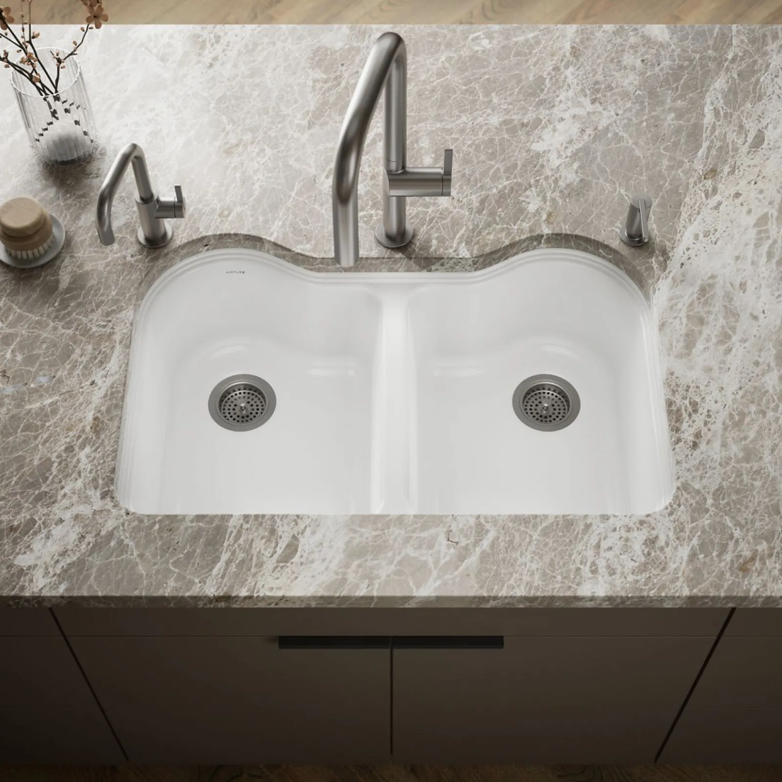 33" undermount double-bowl kitchen sink^Kohler Hot