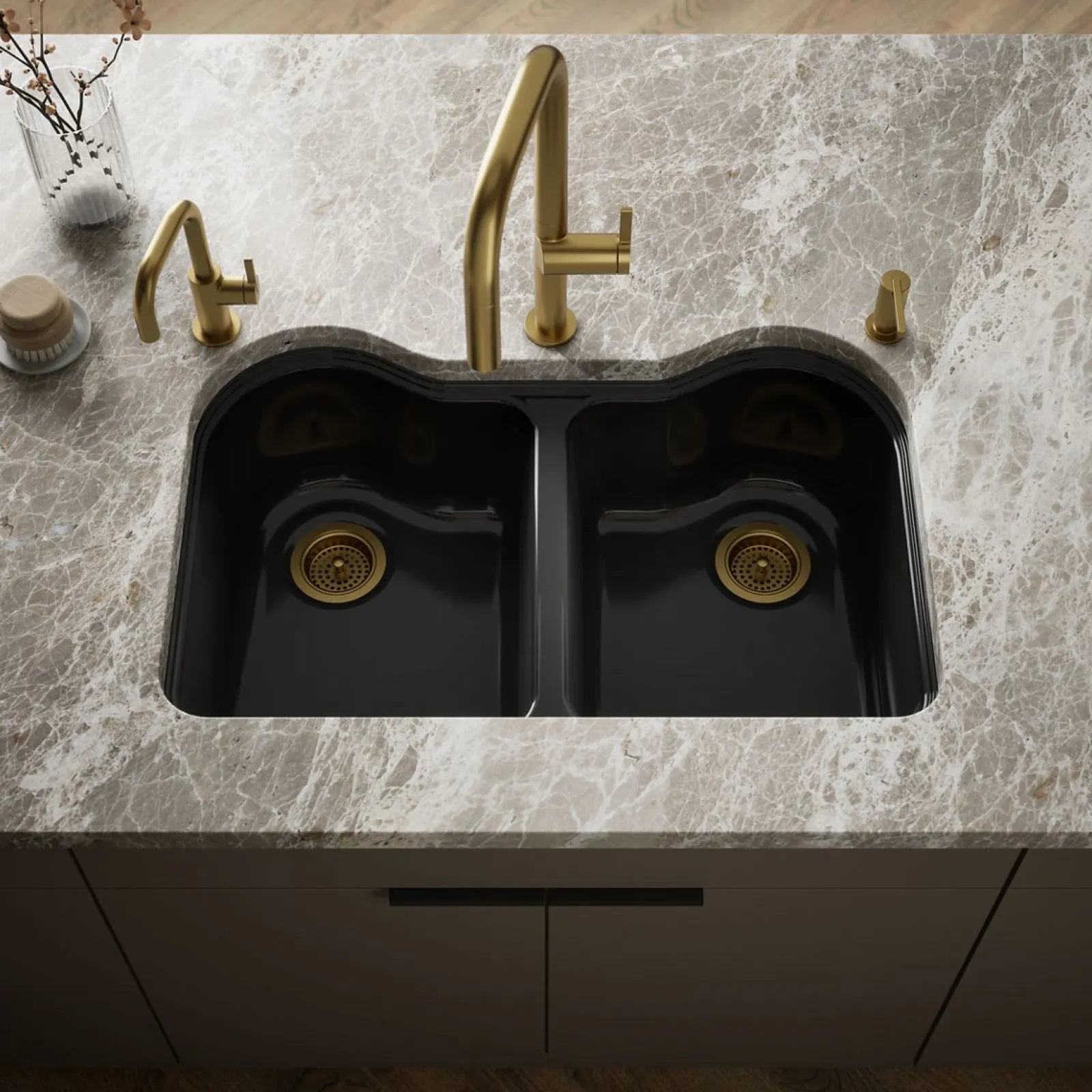 33" undermount double-bowl kitchen sink^Kohler Hot