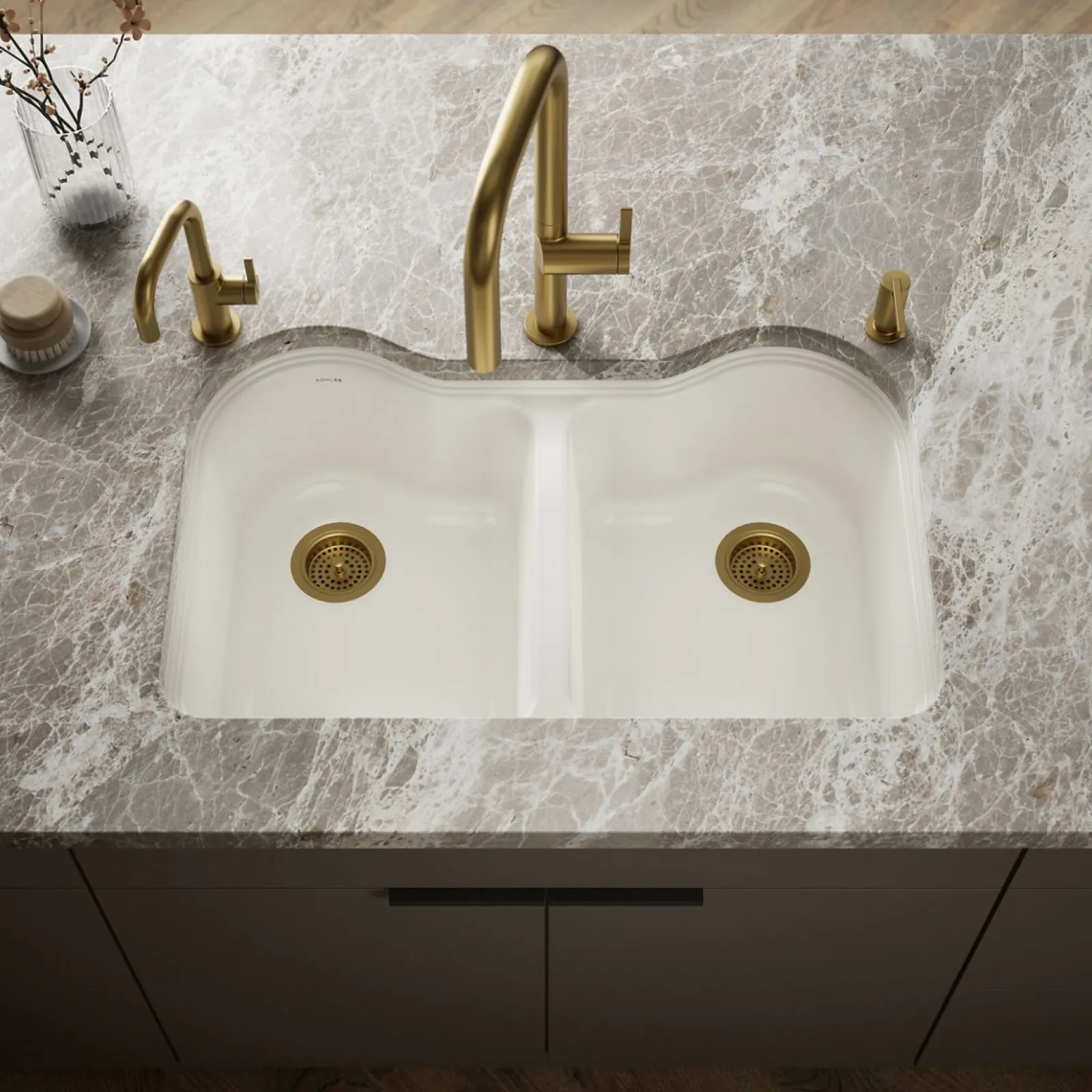 33" undermount double-bowl kitchen sink^Kohler Hot