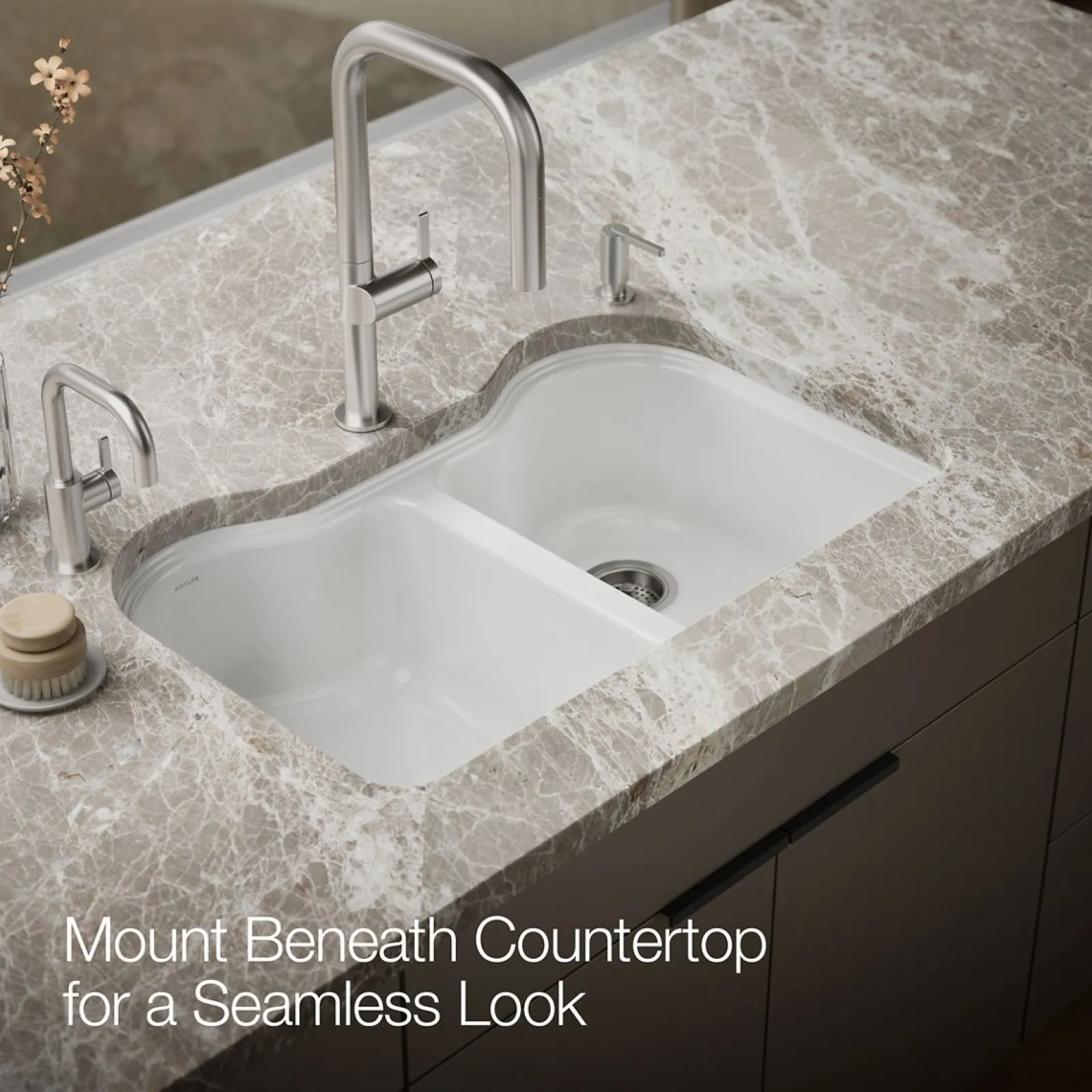 33" undermount double-bowl kitchen sink^Kohler Hot