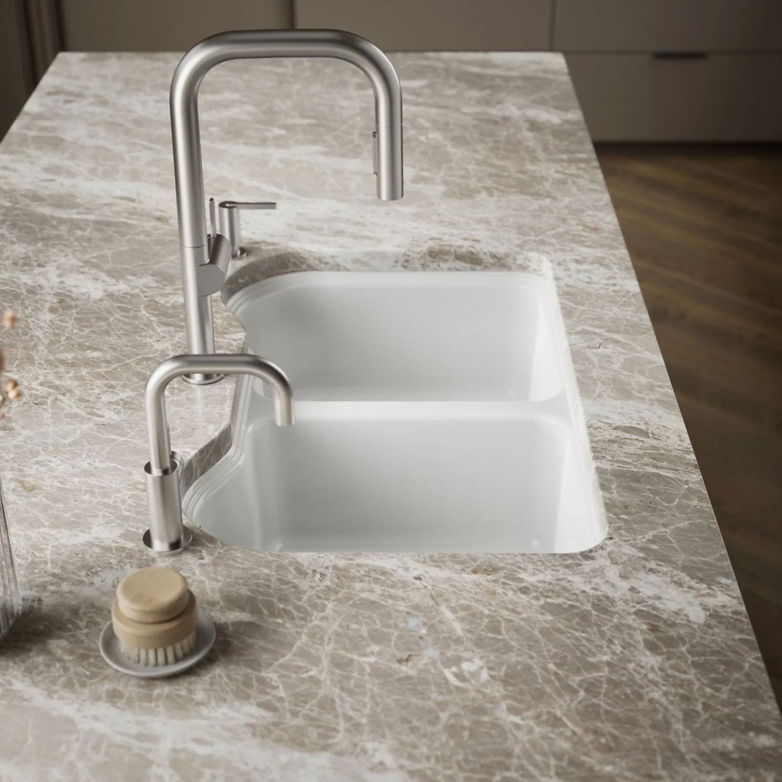 33" undermount double-bowl kitchen sink^Kohler Hot