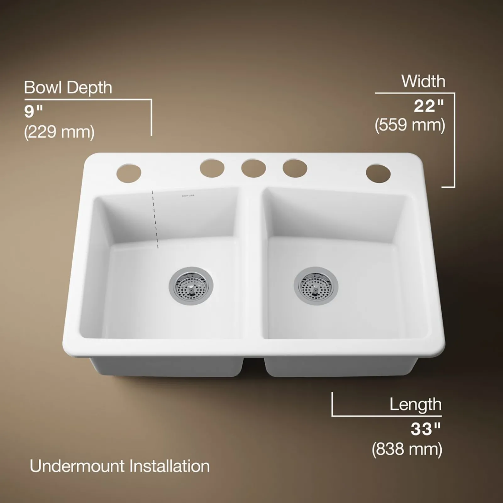 33" undermount double-bowl kitchen sink^Kohler Best
