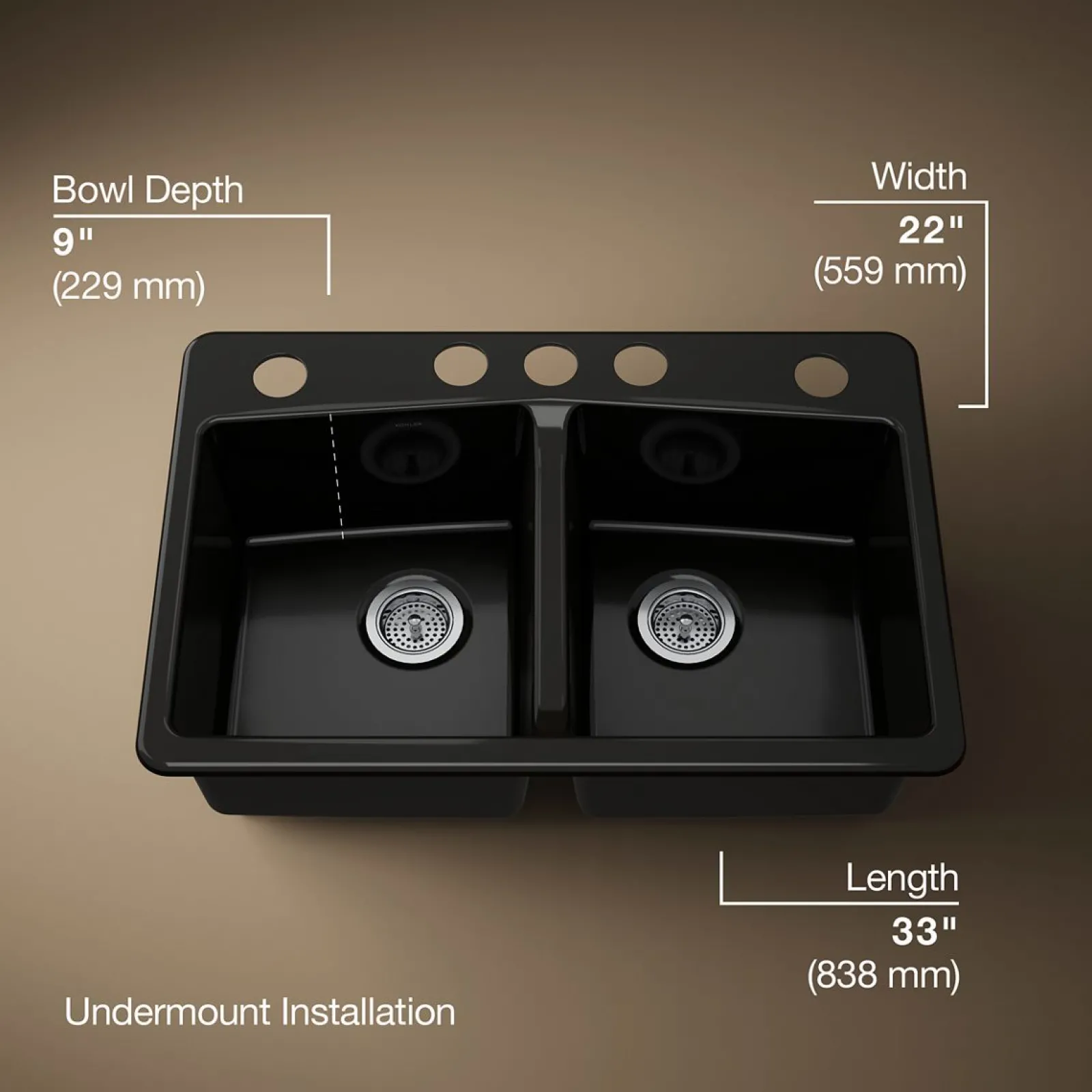 33" undermount double-bowl kitchen sink^Kohler Best