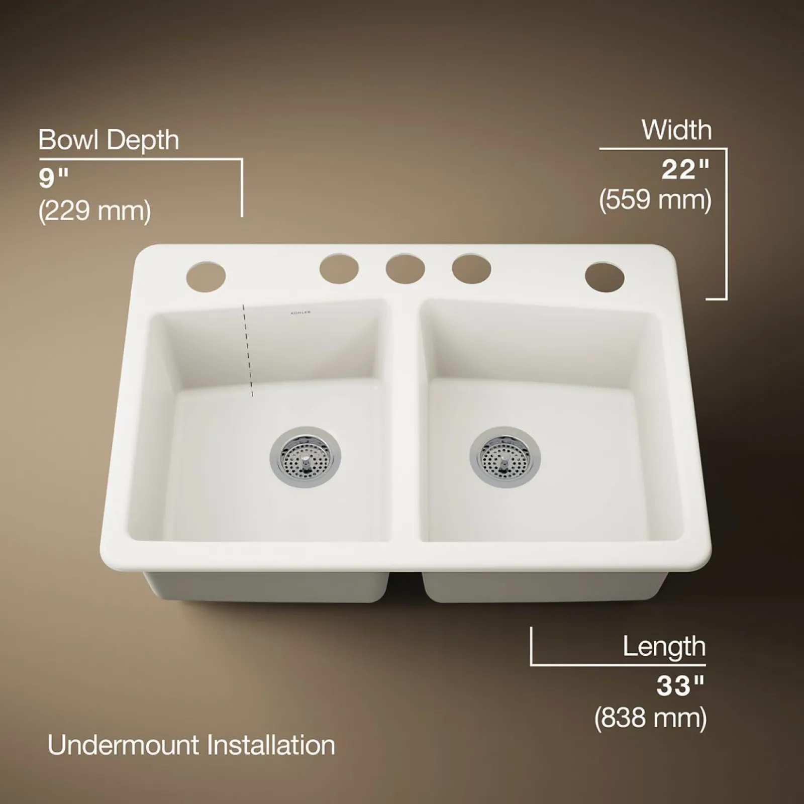 33" undermount double-bowl kitchen sink^Kohler Best