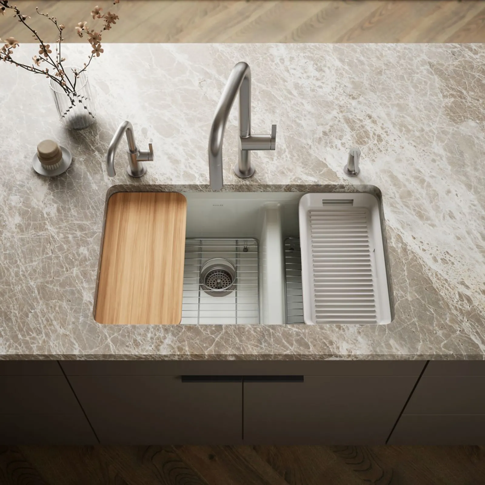 33" undermount double-bowl workstation kitchen sink^Kohler Online