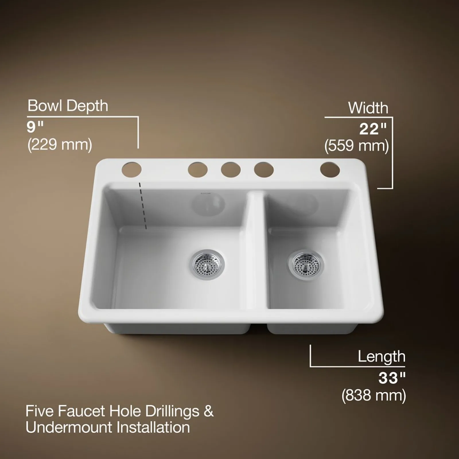 33" undermount double-bowl workstation kitchen sink^Kohler Online