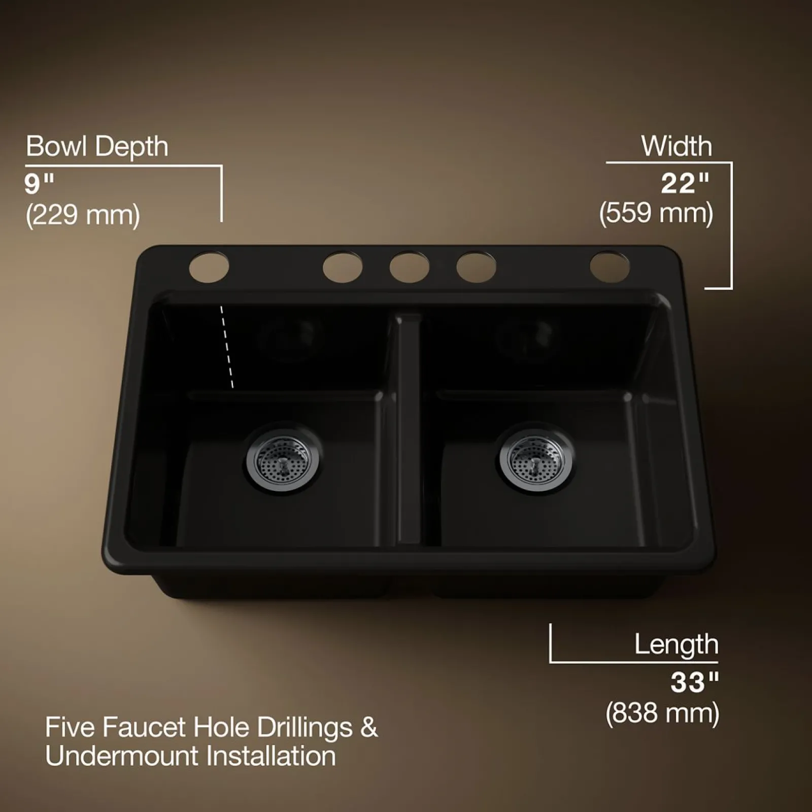 33" undermount double-bowl workstation kitchen sink^Kohler New