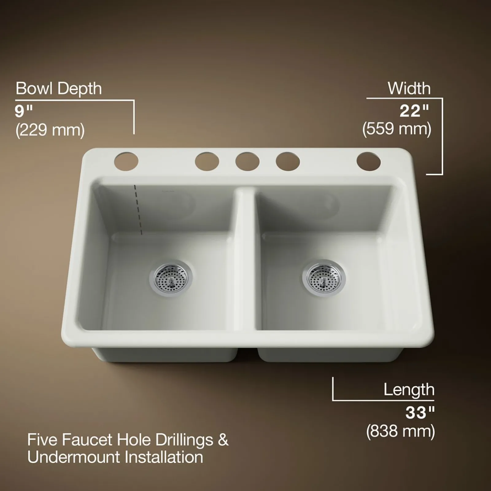 33" undermount double-bowl workstation kitchen sink^Kohler New