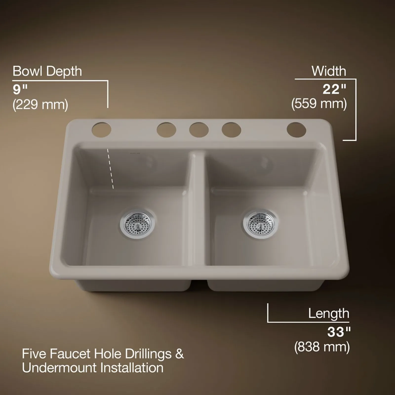 33" undermount double-bowl workstation kitchen sink^Kohler New