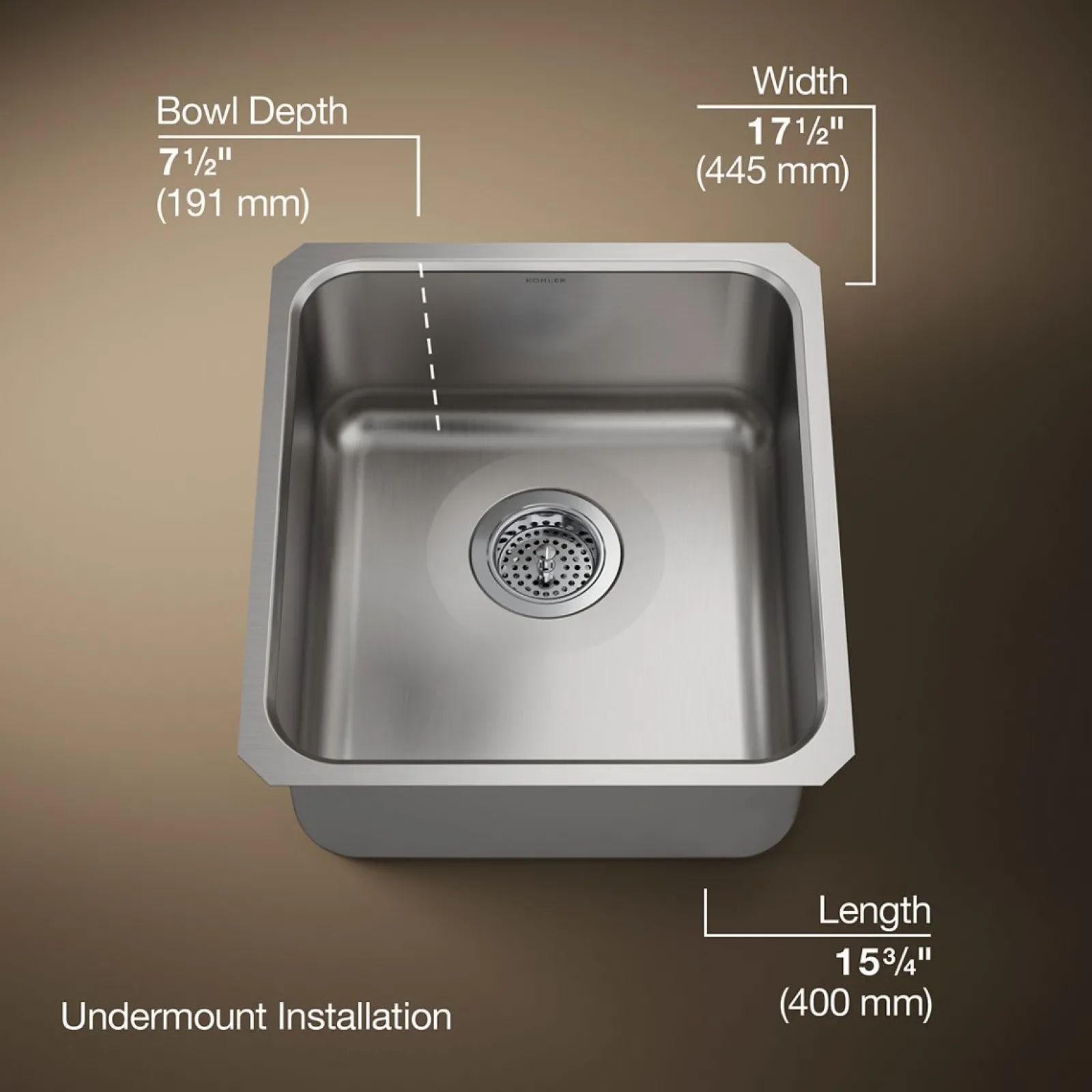 15-3/4" undermount single-bowl bar sink^Kohler New