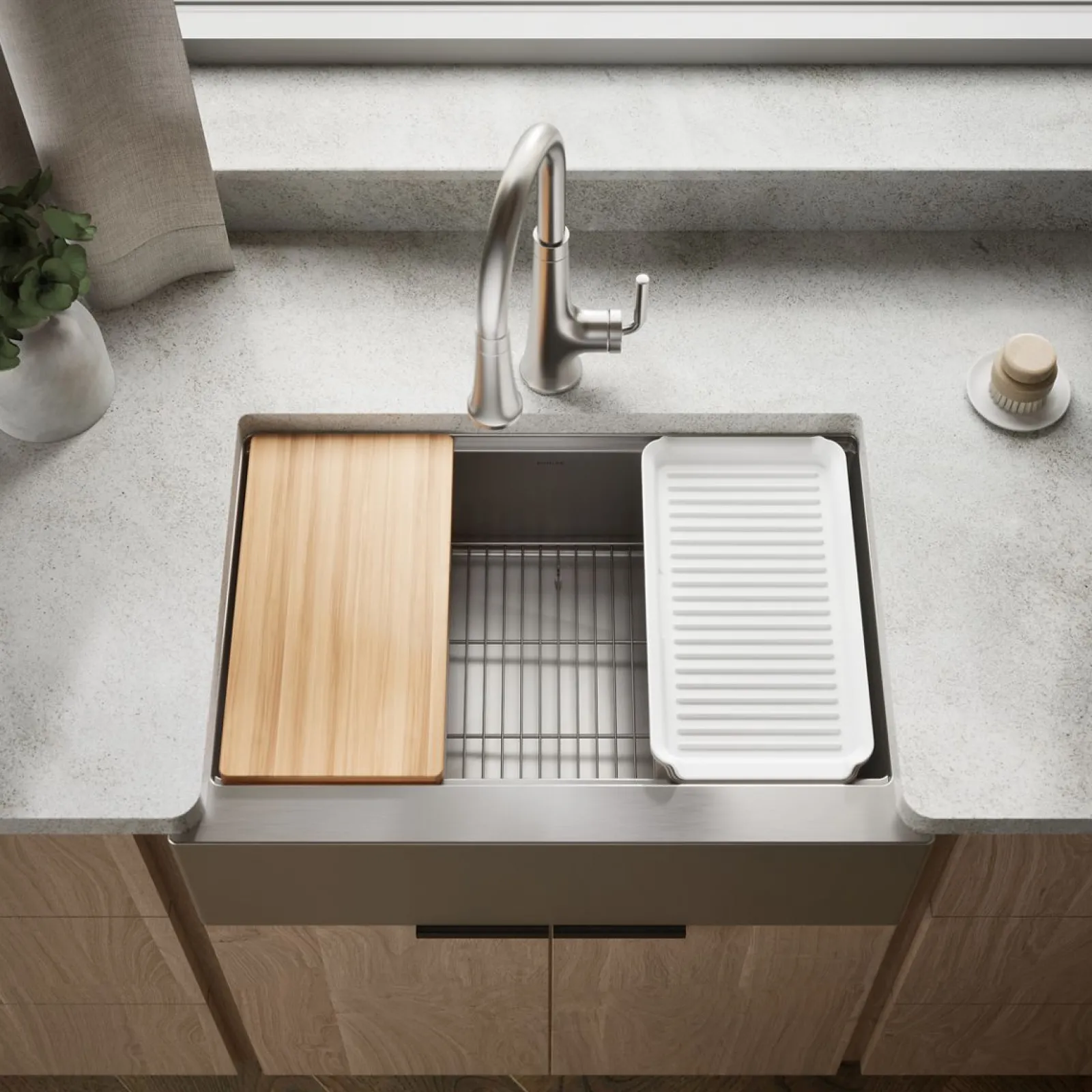29-1/2" undermount single-bowl farmhouse workstation kitchen sink^Kohler Online