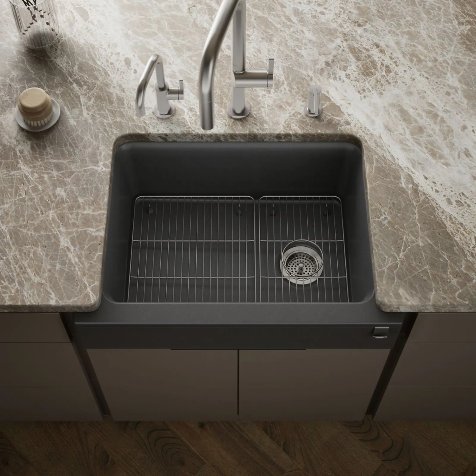 29-3/4" undermount single-bowl farmhouse kitchen sink with short apron^Kohler