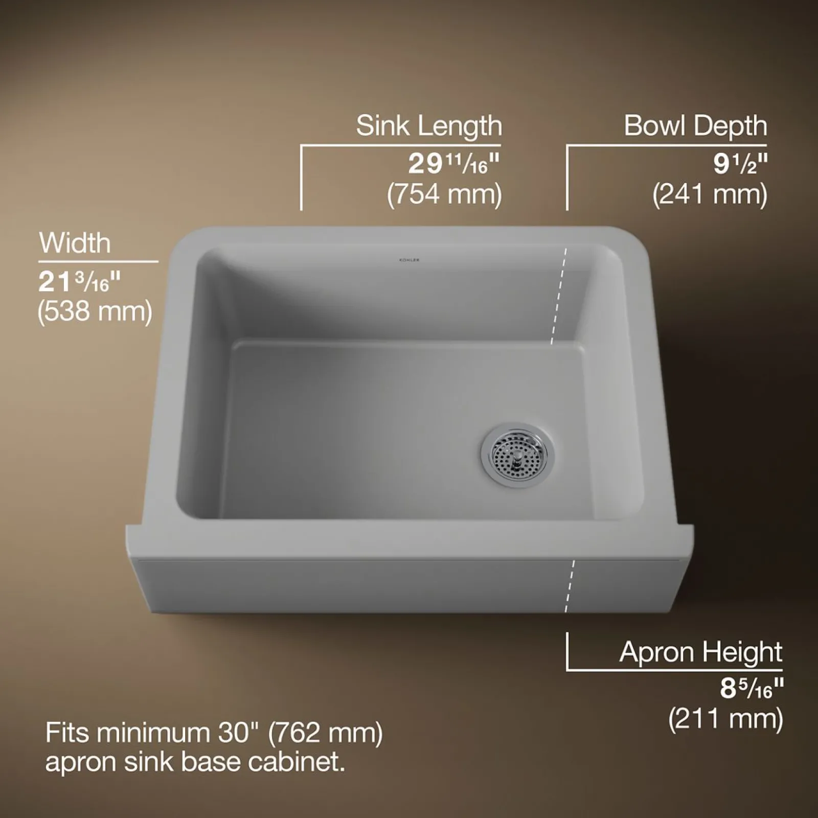 29-11/16" undermount single-bowl farmhouse kitchen sink^Kohler Clearance