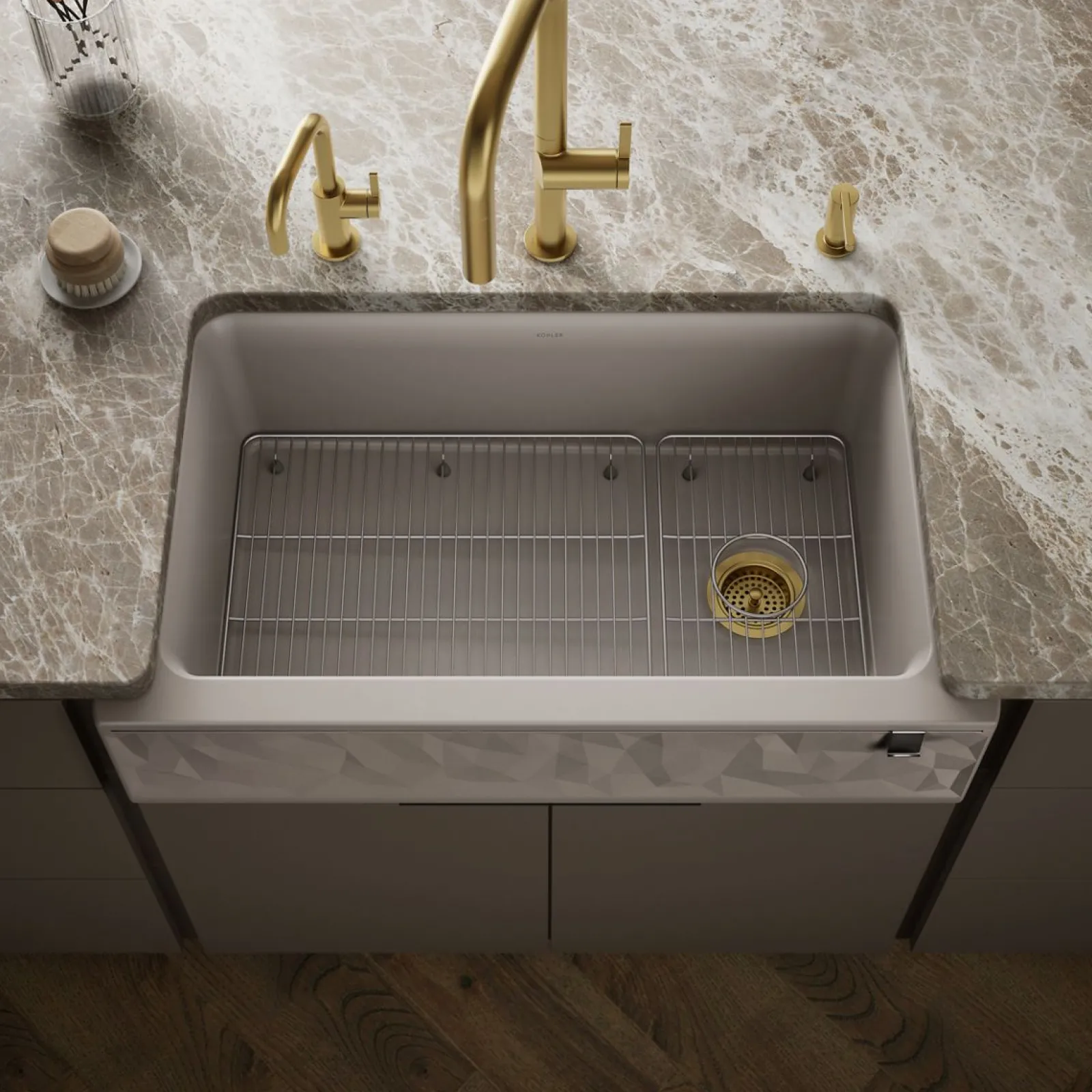 34" undermount single-bowl farmhouse kitchen sink with faceted design^Kohler Hot