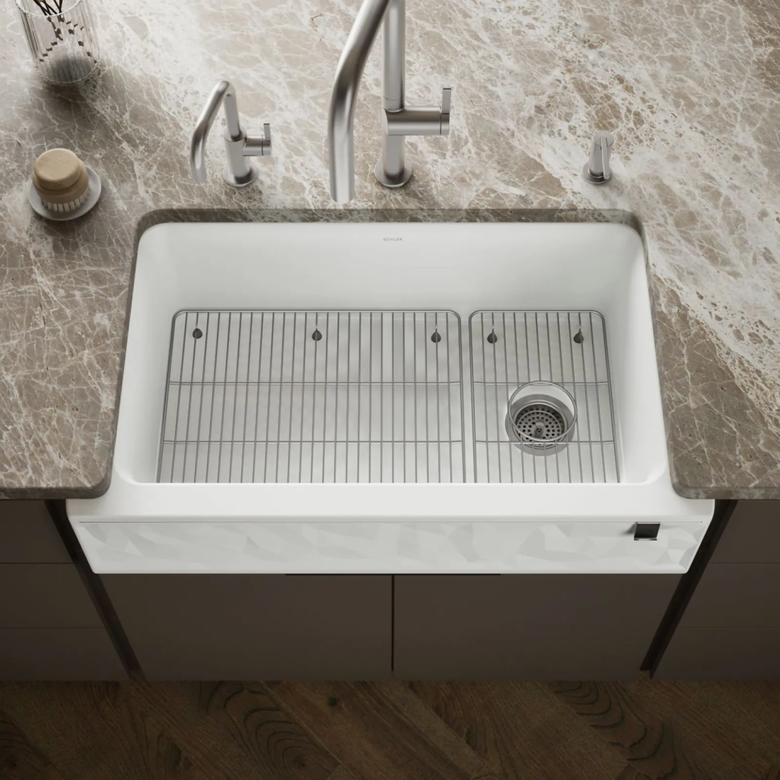 34" undermount single-bowl farmhouse kitchen sink with faceted design^Kohler Hot