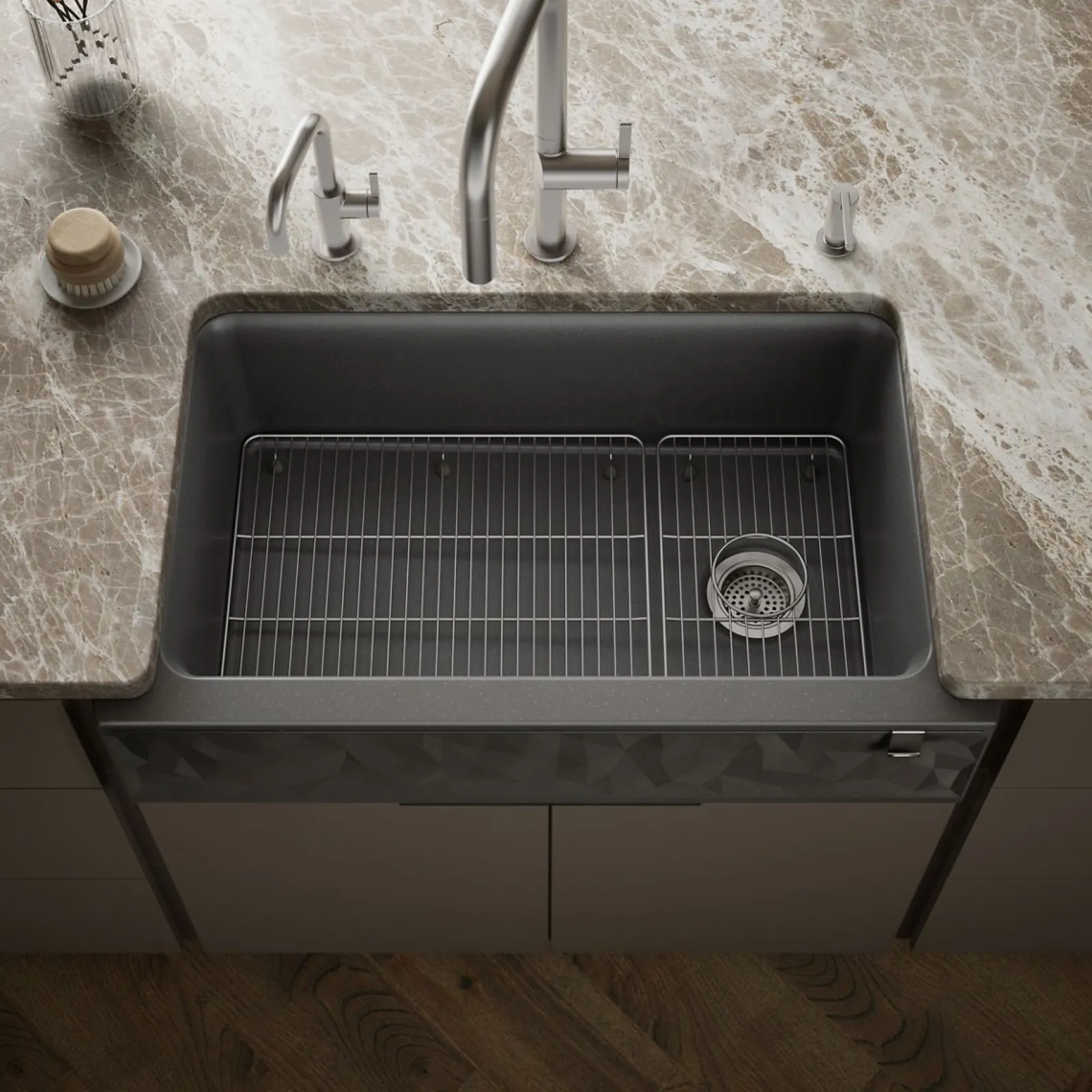 34" undermount single-bowl farmhouse kitchen sink with faceted design^Kohler Hot