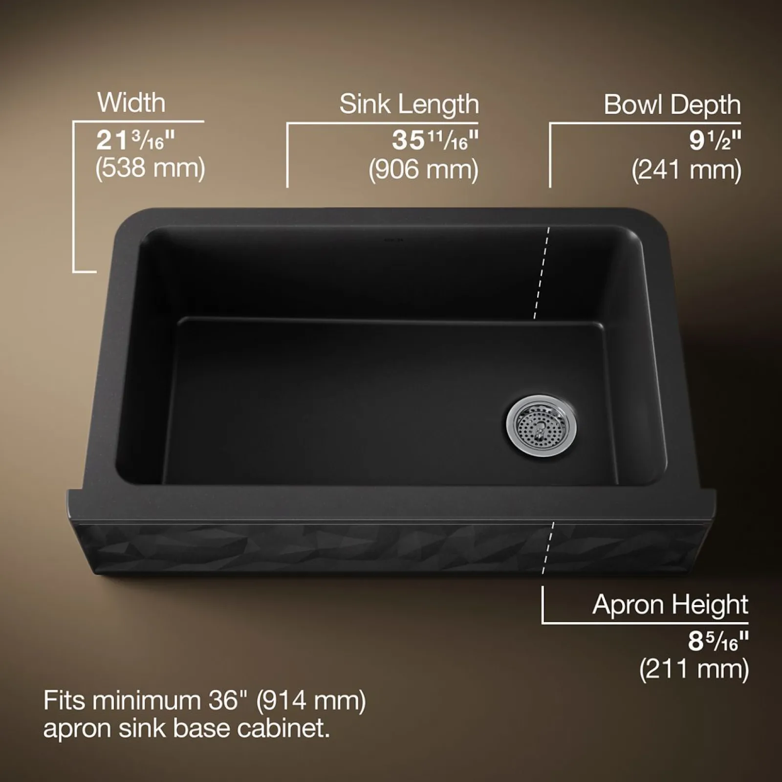 34" undermount single-bowl farmhouse kitchen sink with faceted design^Kohler Hot