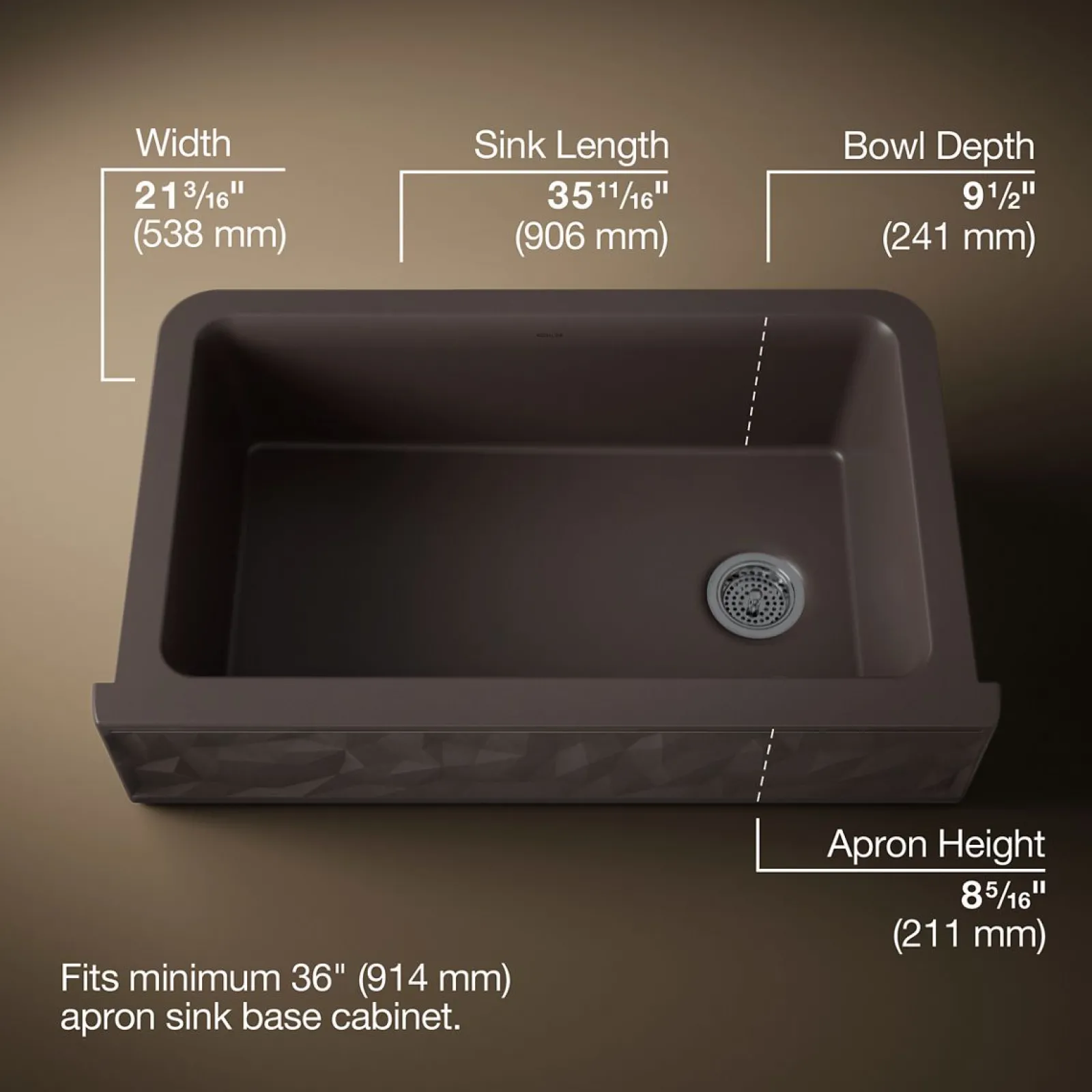 34" undermount single-bowl farmhouse kitchen sink with faceted design^Kohler Hot