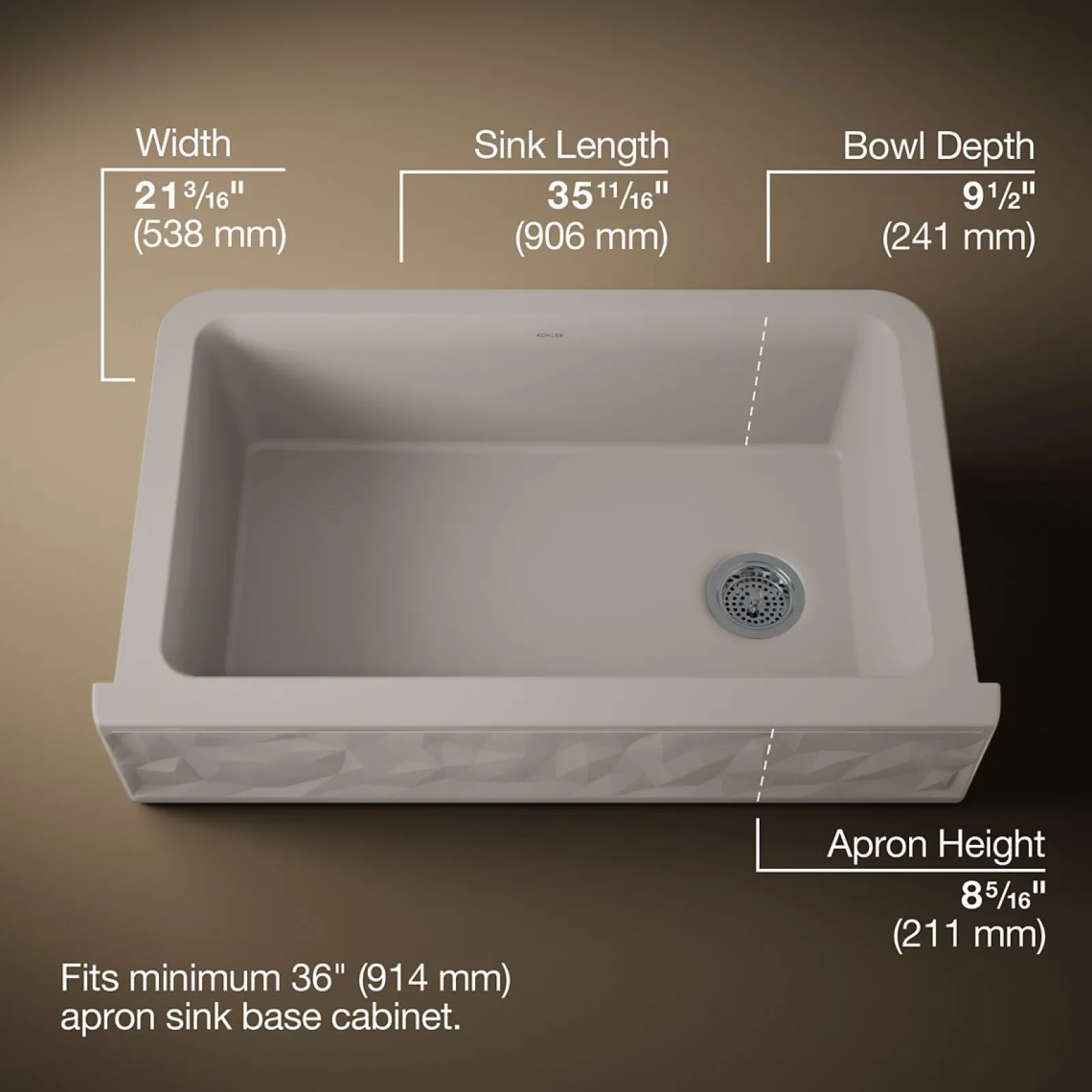 34" undermount single-bowl farmhouse kitchen sink with faceted design^Kohler Hot