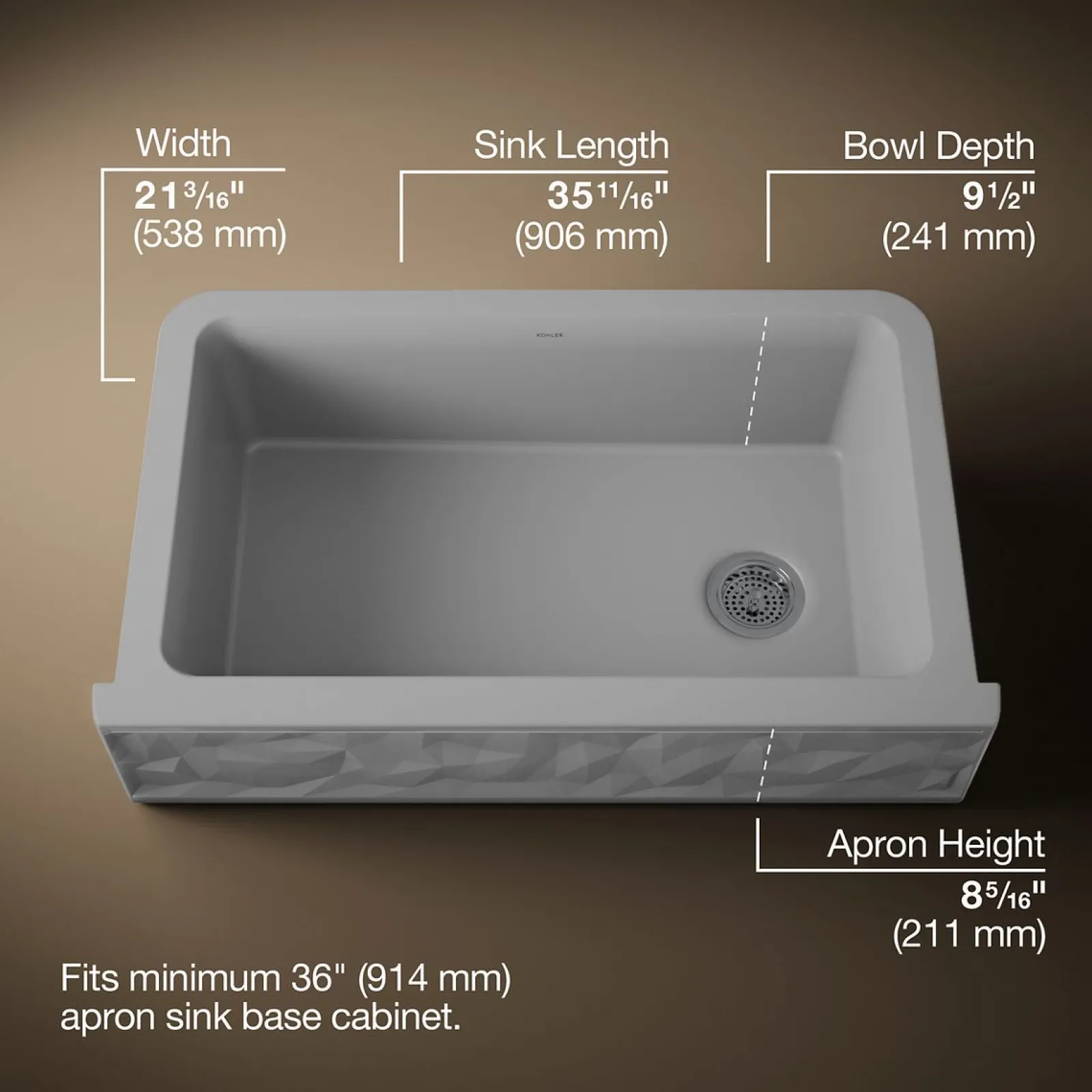 34" undermount single-bowl farmhouse kitchen sink with faceted design^Kohler Hot
