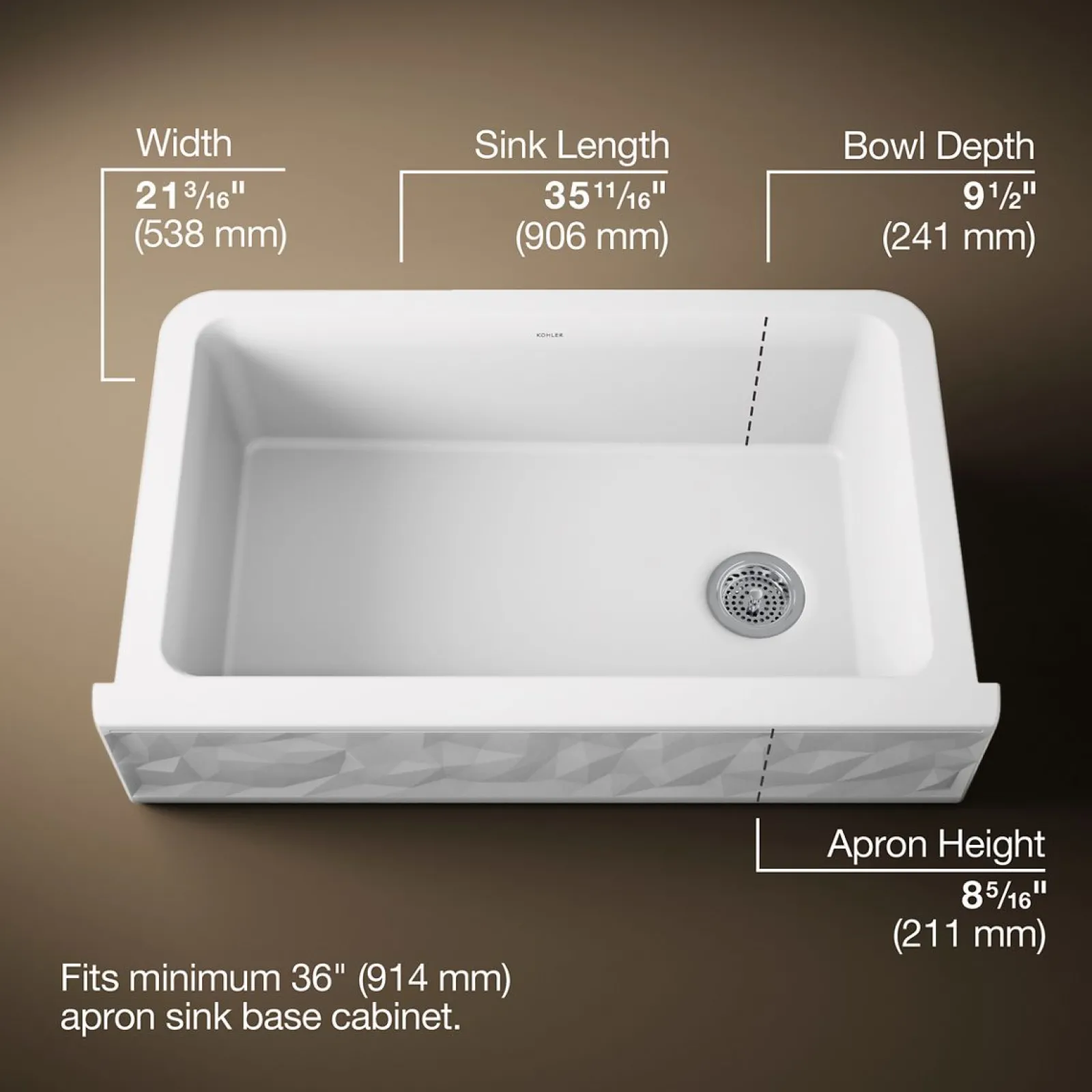 34" undermount single-bowl farmhouse kitchen sink with faceted design^Kohler Hot
