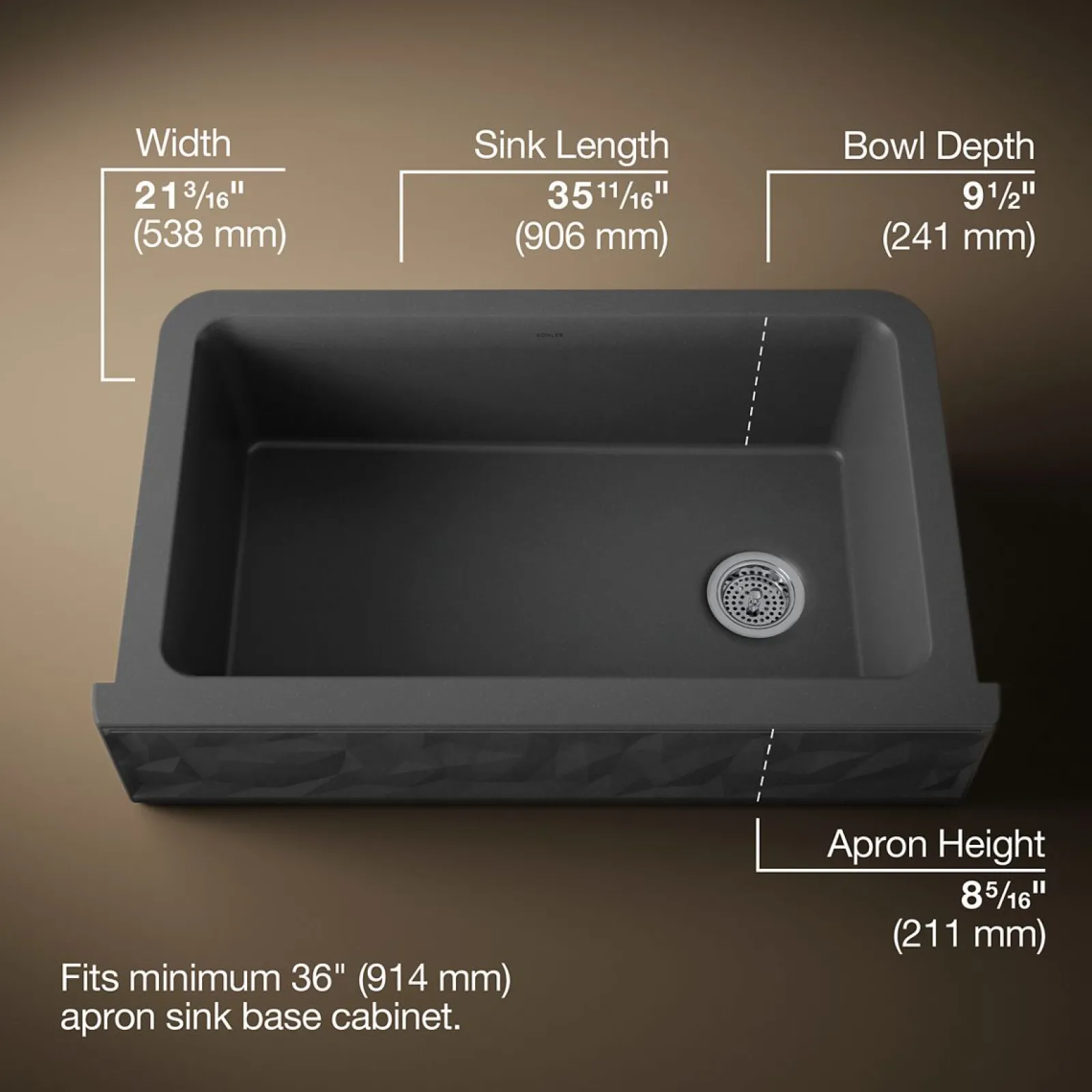 34" undermount single-bowl farmhouse kitchen sink with faceted design^Kohler Hot