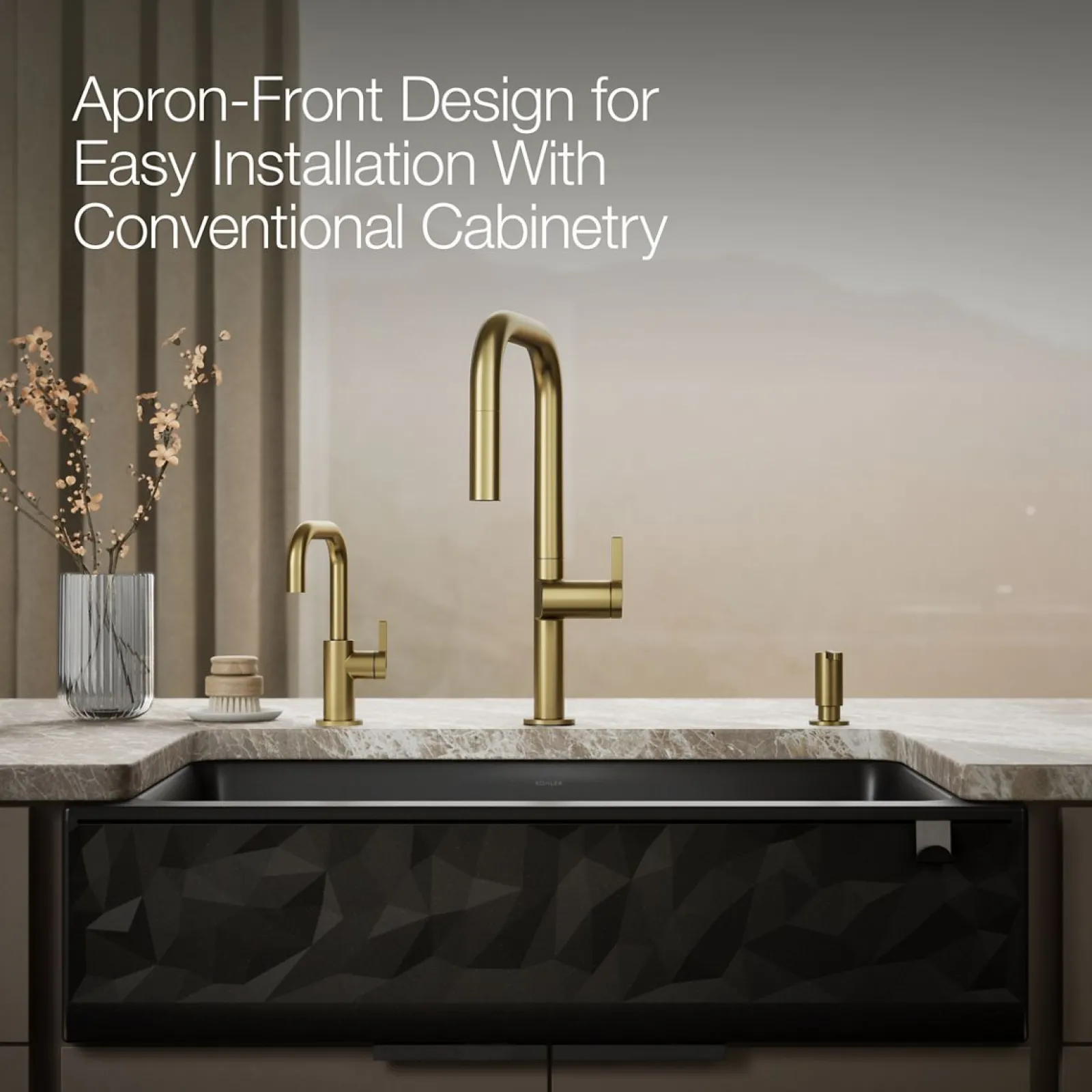 34" undermount single-bowl farmhouse kitchen sink with faceted design^Kohler Hot