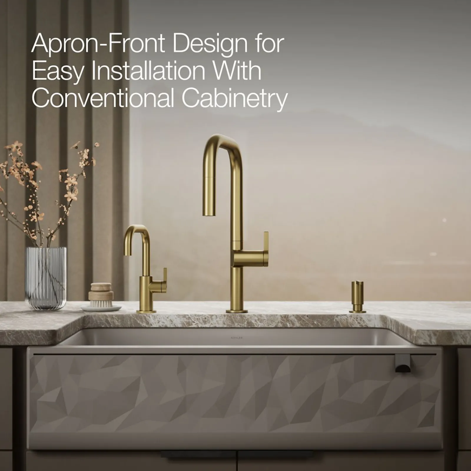 34" undermount single-bowl farmhouse kitchen sink with faceted design^Kohler Hot