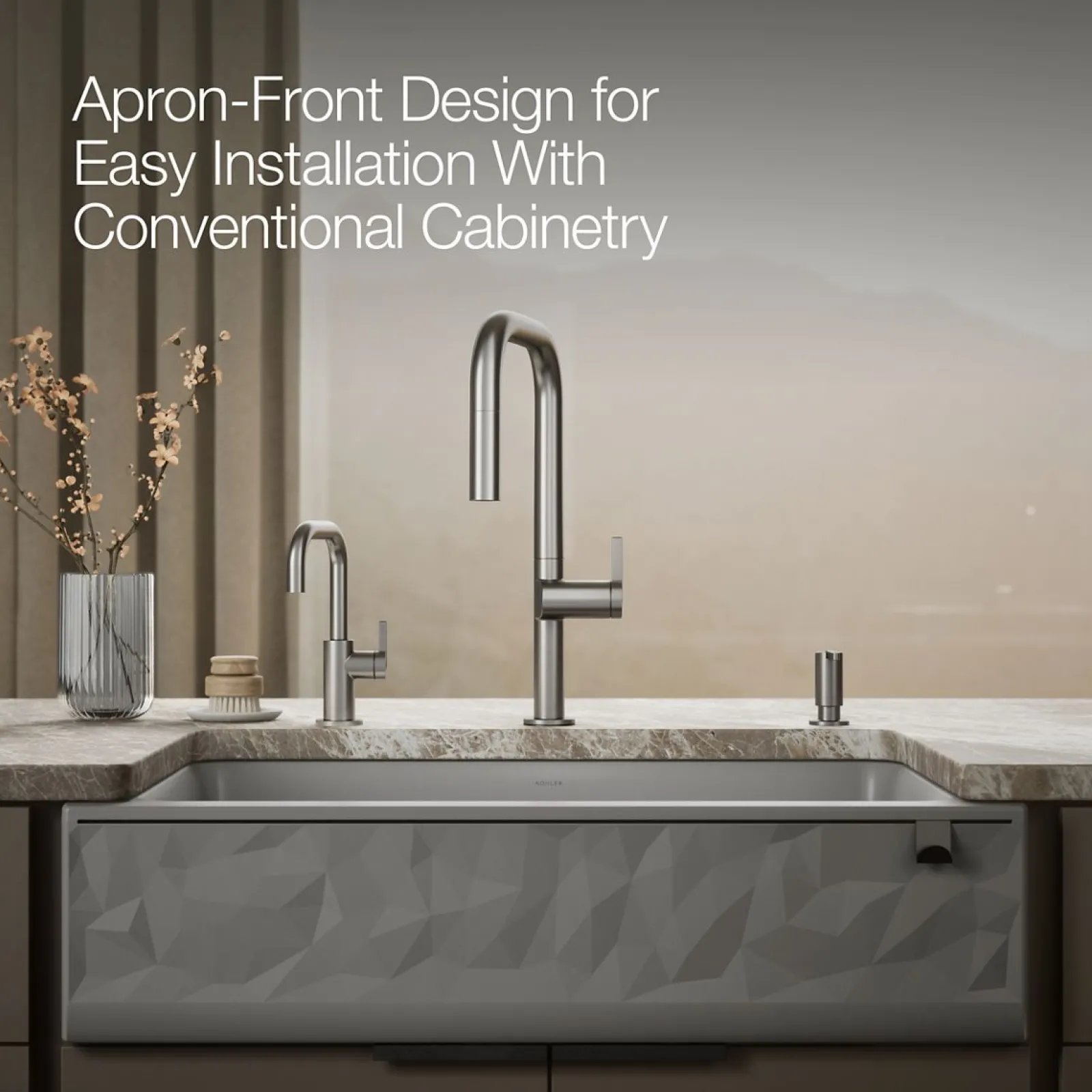 34" undermount single-bowl farmhouse kitchen sink with faceted design^Kohler Hot