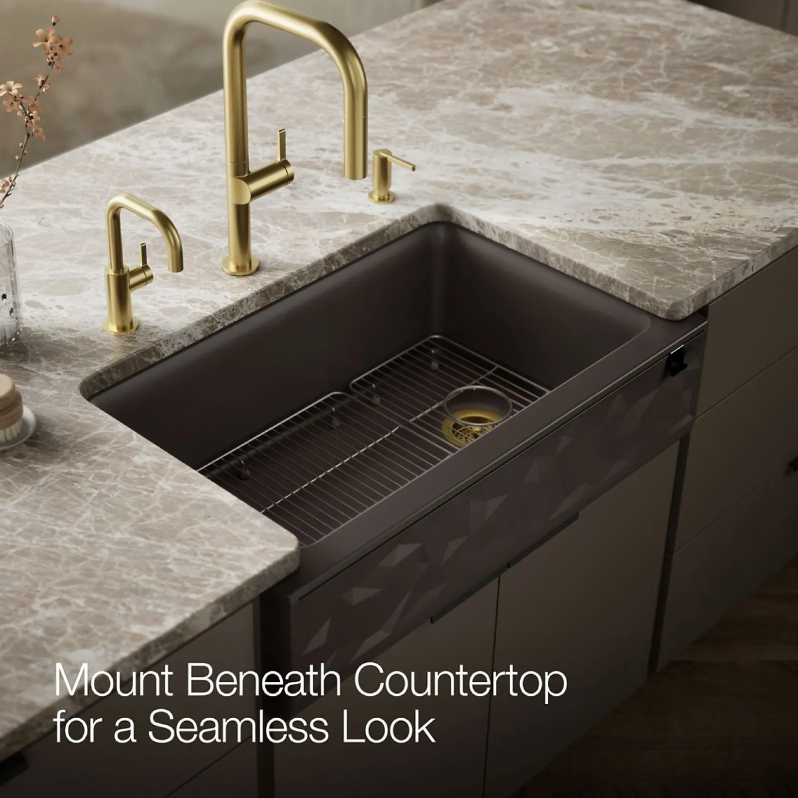 34" undermount single-bowl farmhouse kitchen sink with faceted design^Kohler Hot