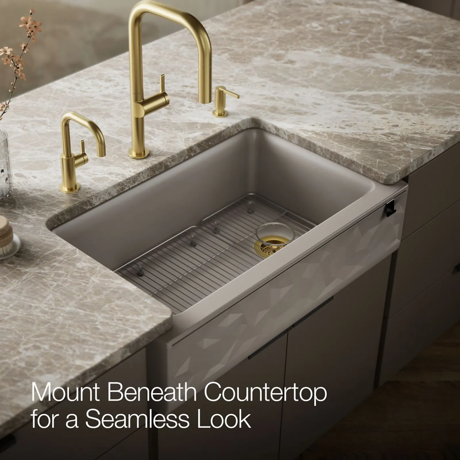 34" undermount single-bowl farmhouse kitchen sink with faceted design^Kohler Hot