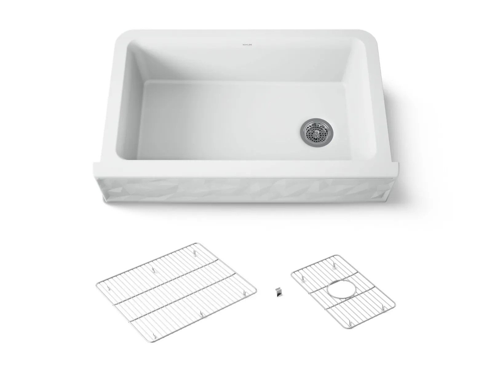 34" undermount single-bowl farmhouse kitchen sink with faceted design^Kohler Hot