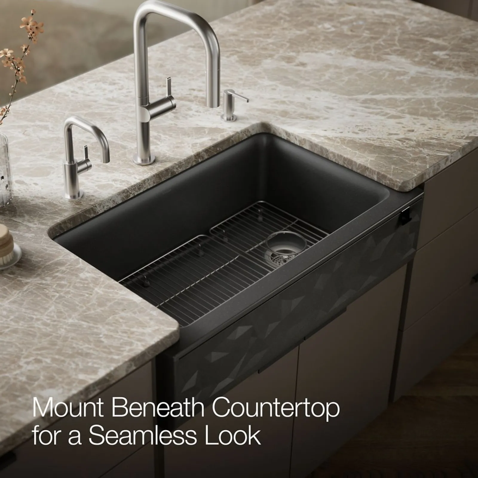34" undermount single-bowl farmhouse kitchen sink with faceted design^Kohler Hot